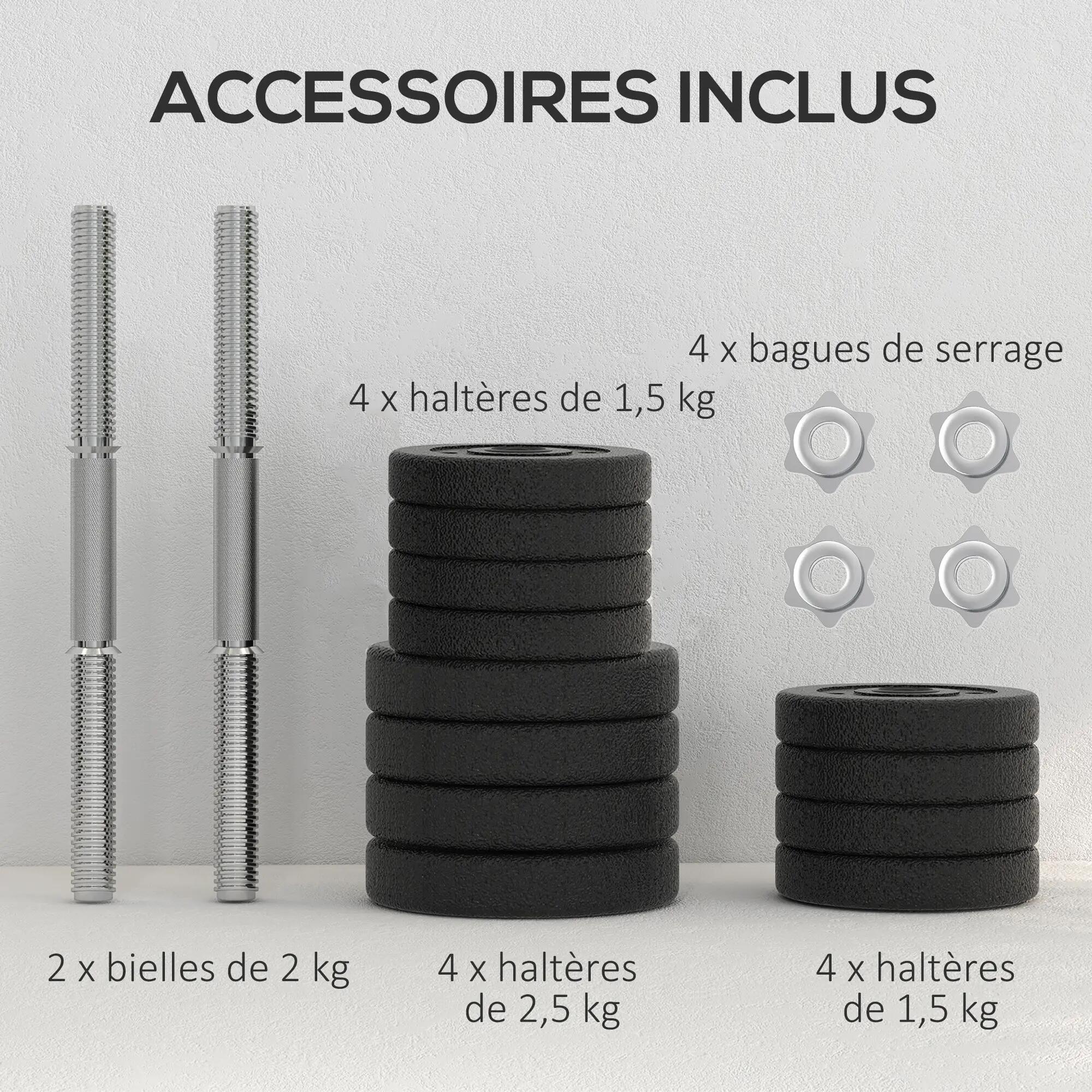 Ensemble d'haltères courtes total 25 Kg - barres incluses - acier PU noir 4/5