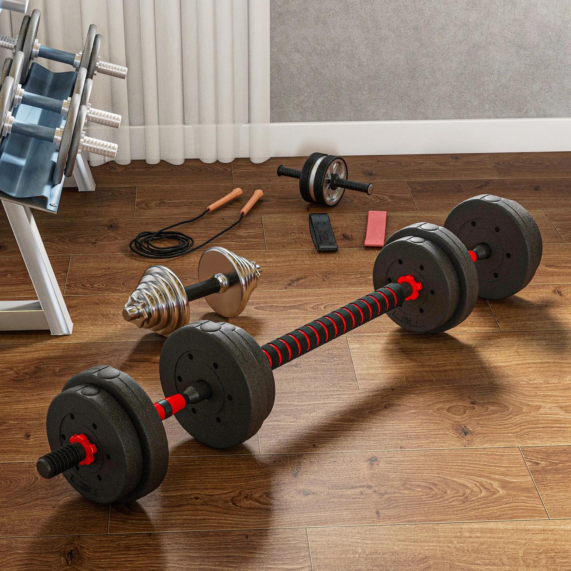 Ensemble d'haltères courtes total 15 Kg - barres incluses - acier HDPE 2/5