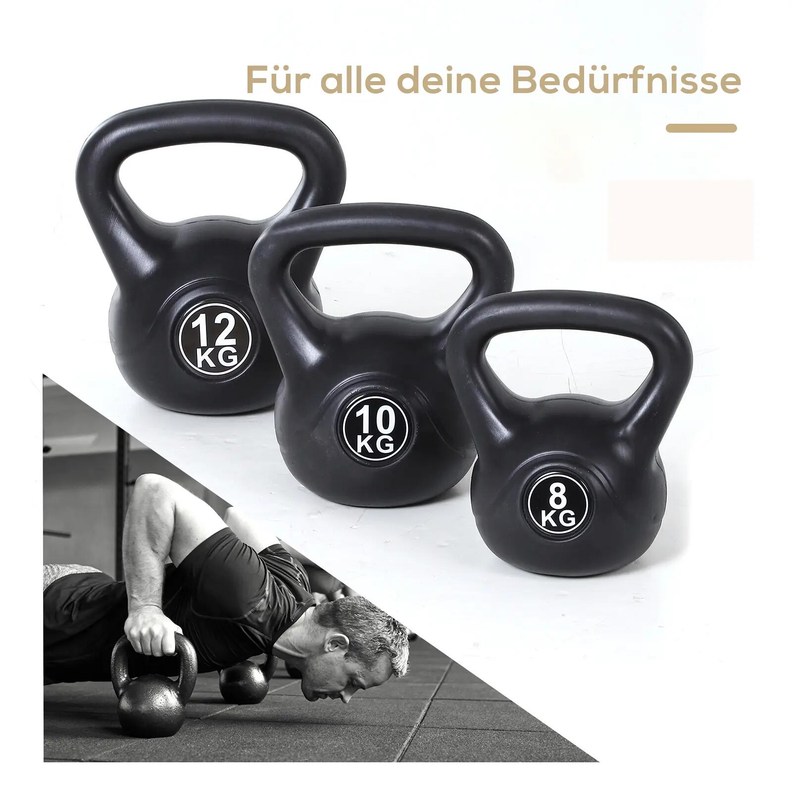 Kettlebell, haltère de 12 kg lestée de sable, pour débutants, noire 9/9