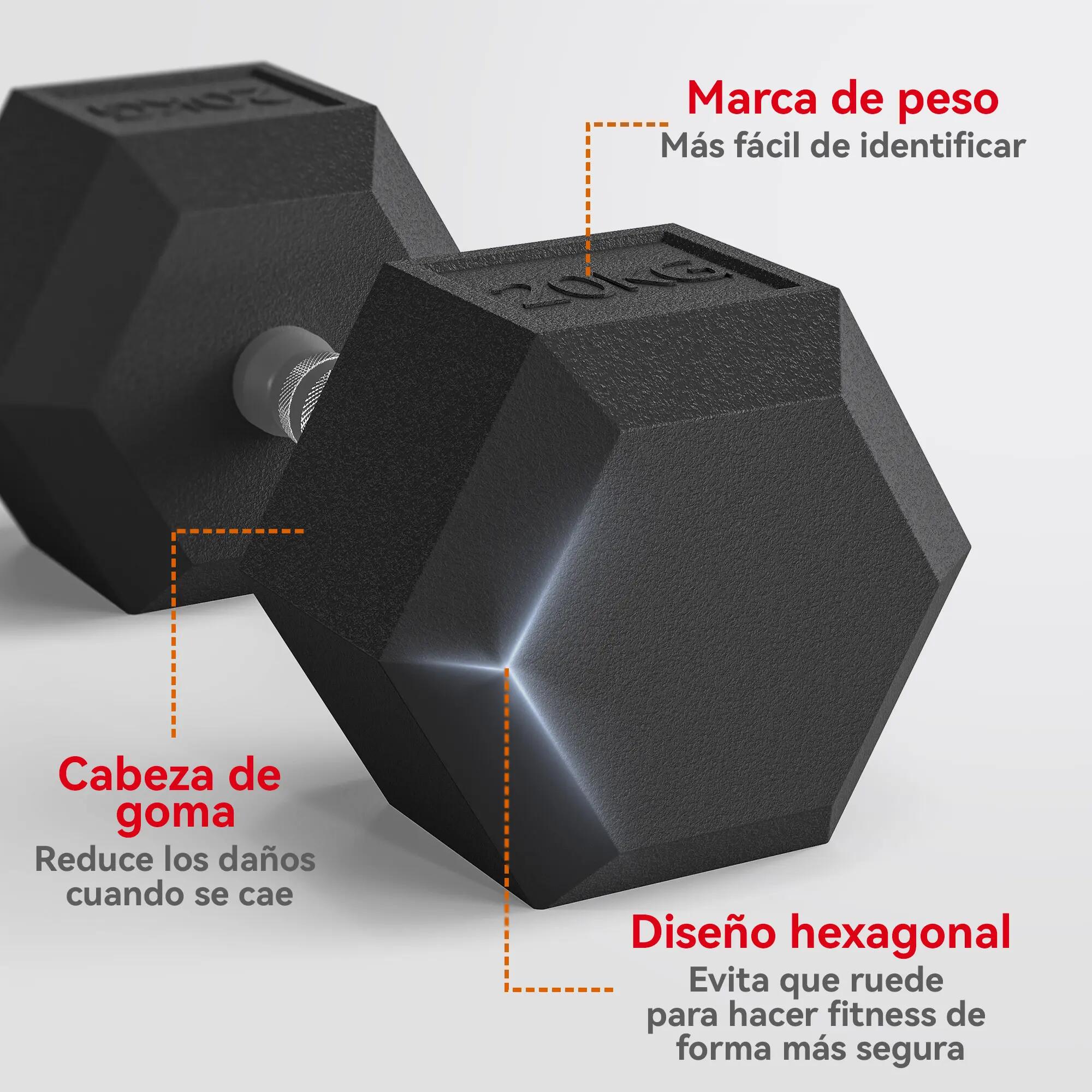 Haltère hexagonale fonte 20kg métal caoutchouc domicile noire 6/6