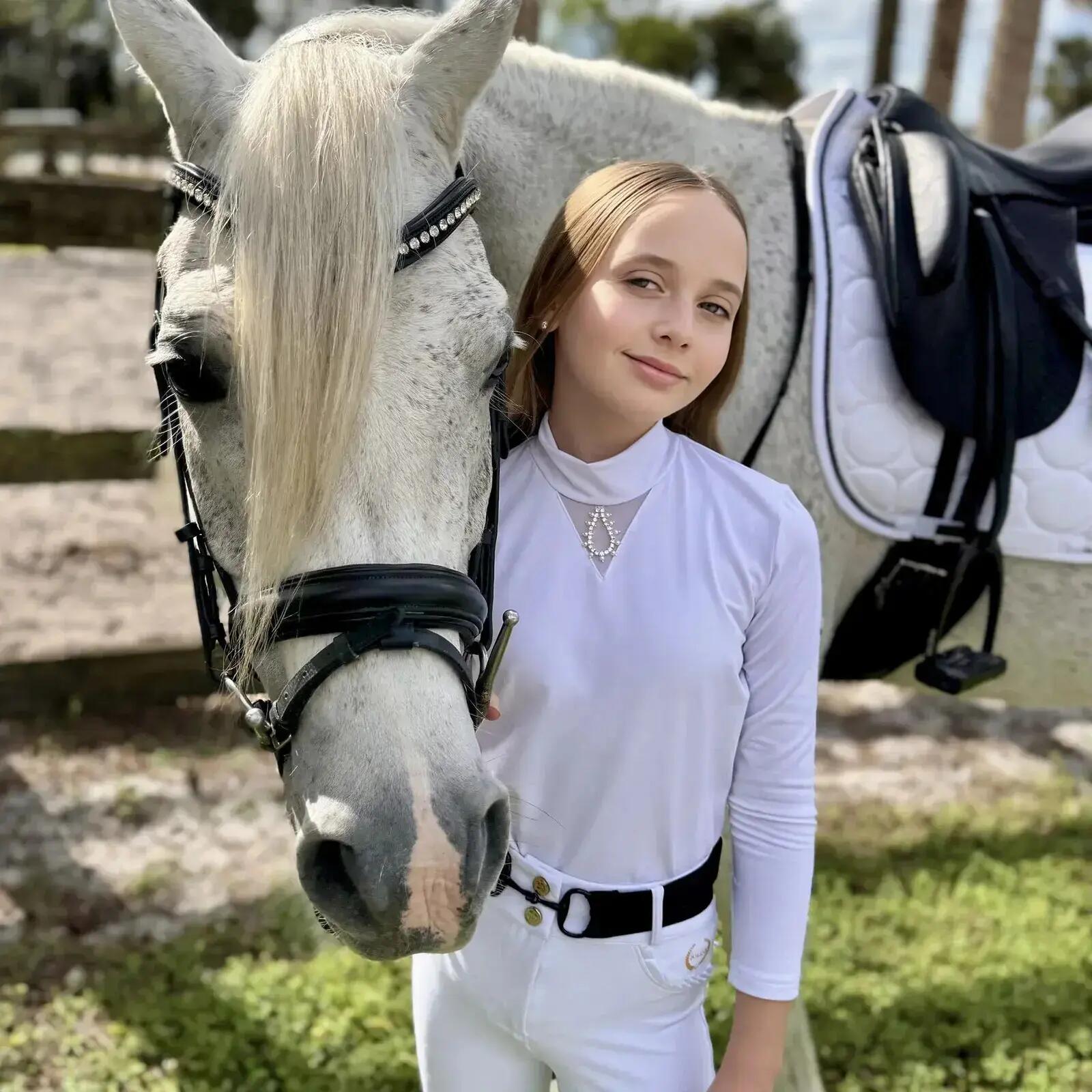 Polo d'équitation de concours manches longues fille Cavalliera Crystal Drop 1/3