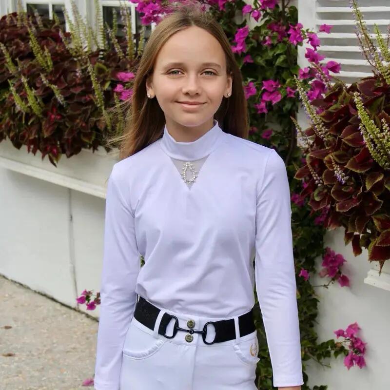 Polo d'équitation de concours manches longues fille Cavalliera Crystal Drop 2/3