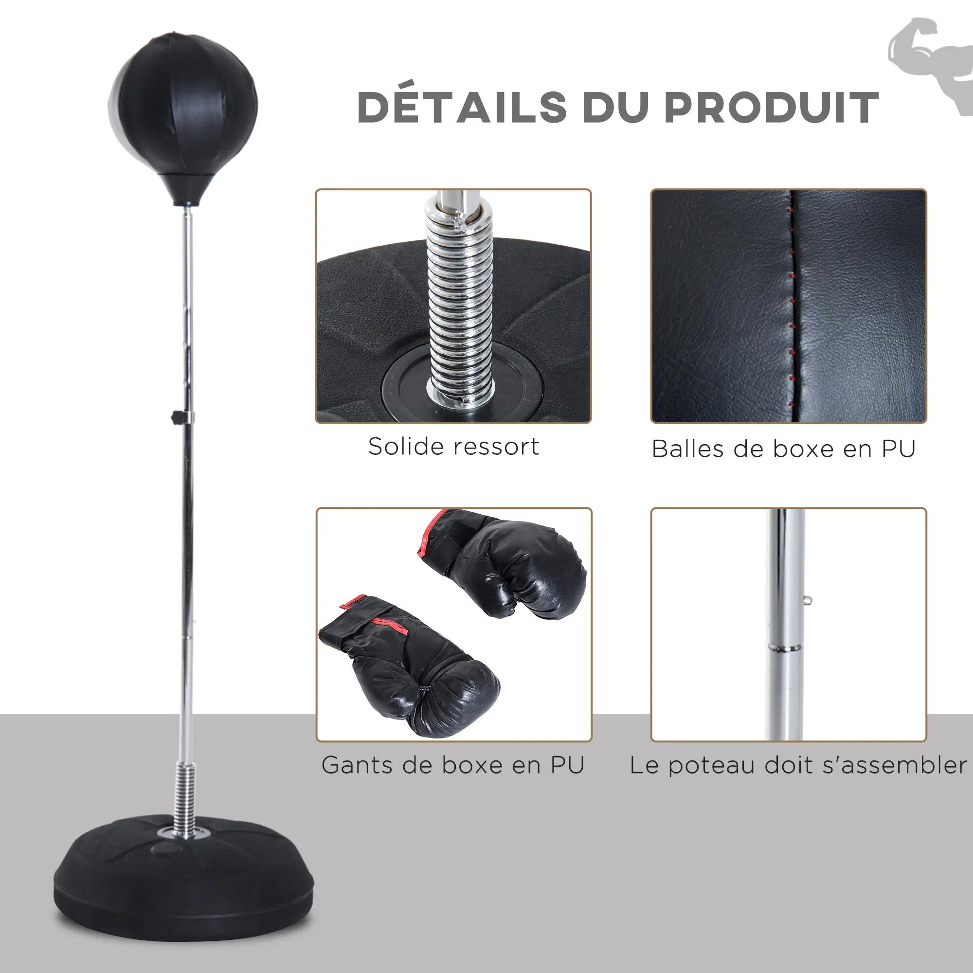 Sac de Frappe sur Pied Punching ball sur pied réglable en hauteur 126-144 cm ave 9/9