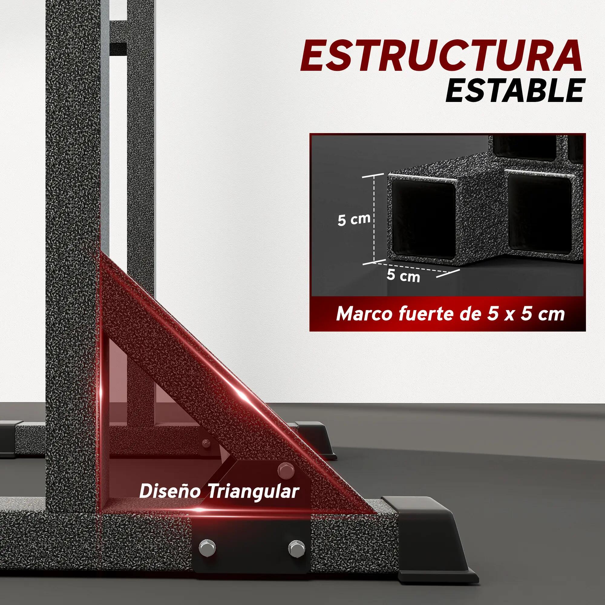 Support pour barres de musculation réglable en largeur et en hauteur, structure 9/9