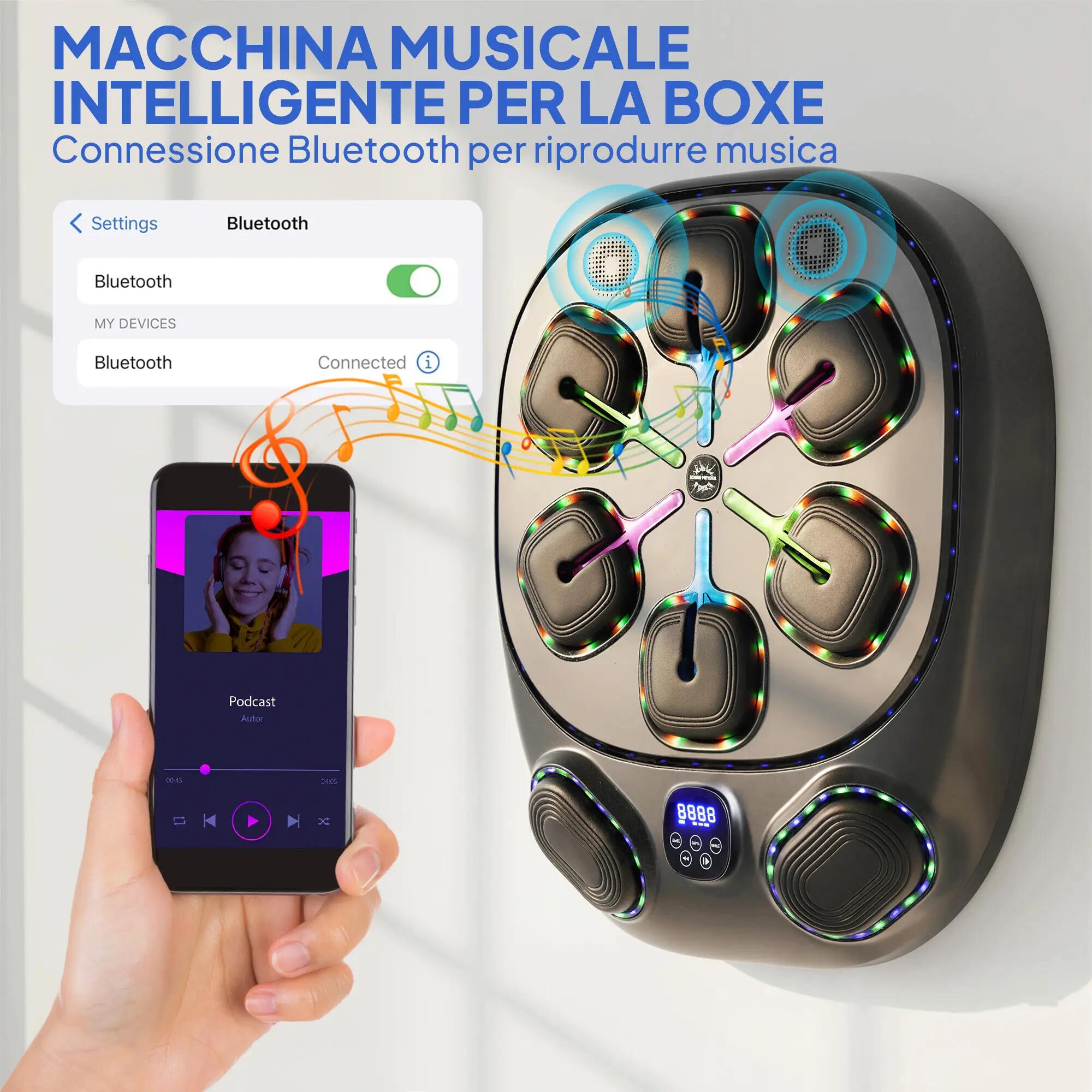 Machine de boxe musicale murale avec 9 modes, lumières LED et connexion Bluetoot 7/9