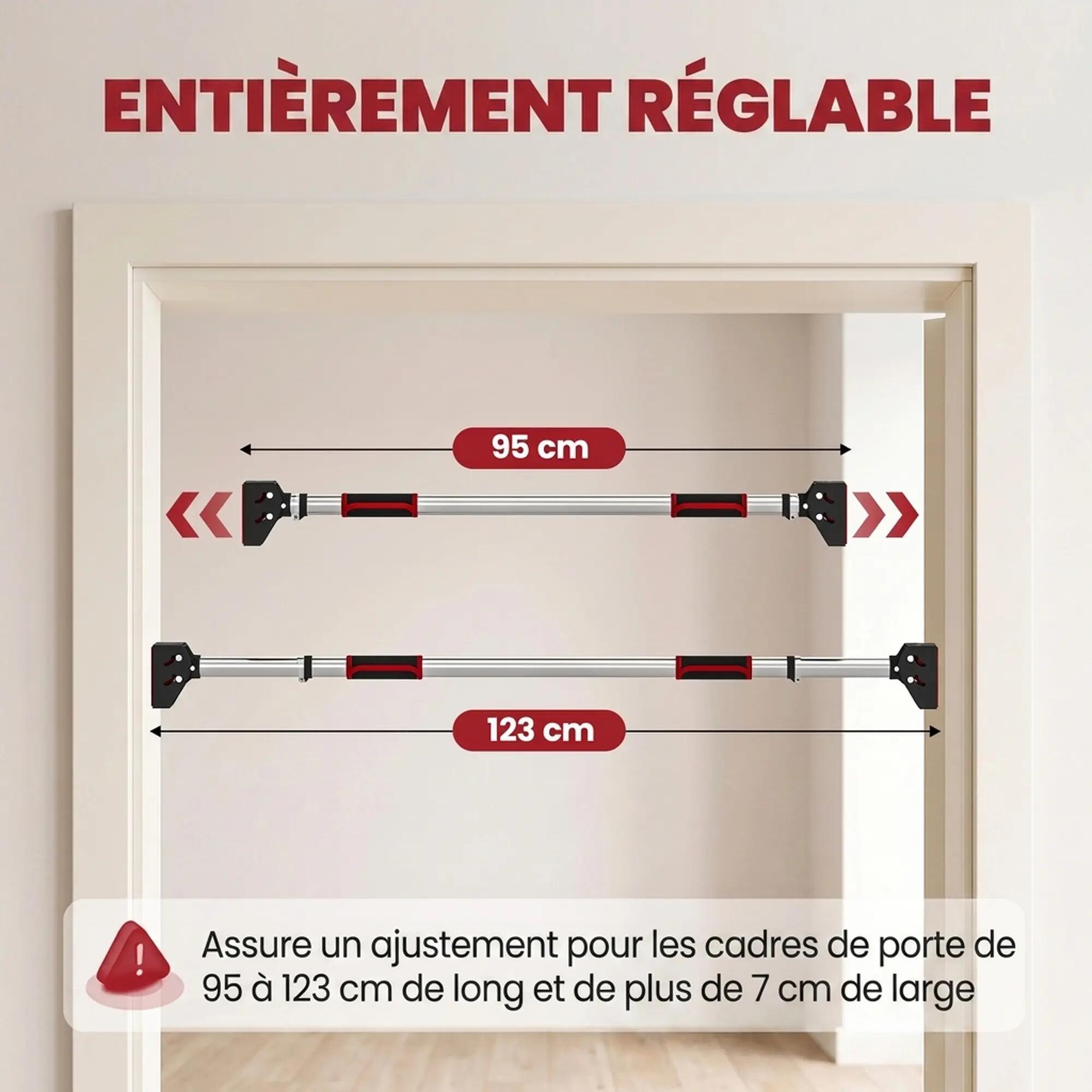 Barre de traction murale sans vis - pull up bar - longueur ajustable (92-124cm) 5/5