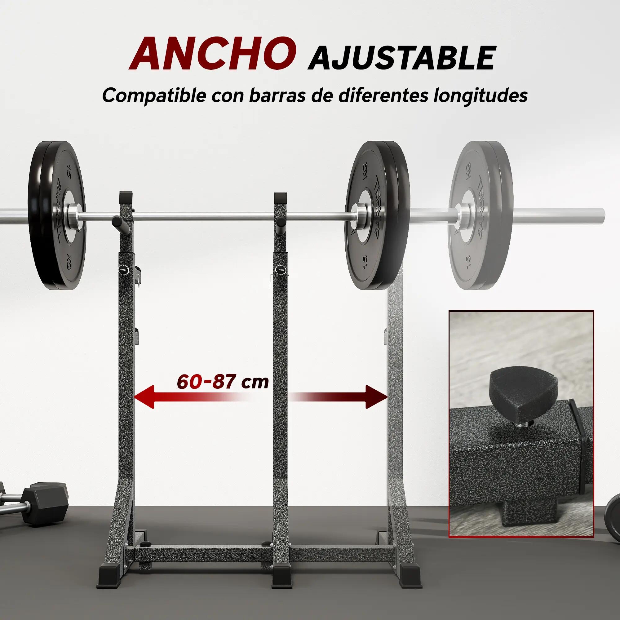 Support pour barres de musculation réglable en largeur et en hauteur, structure 8/9