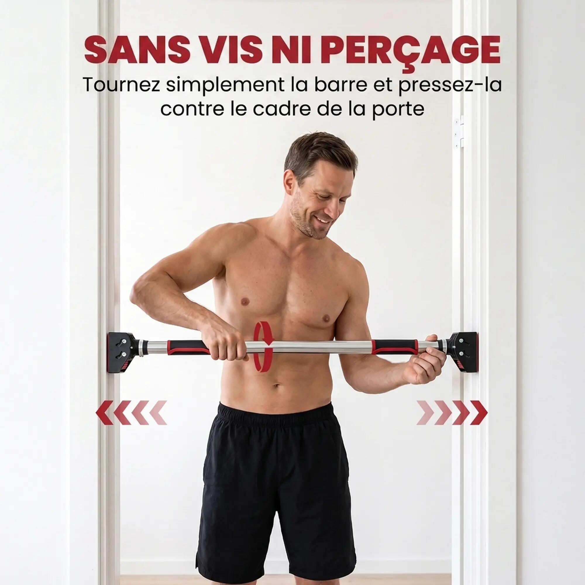 Barre de traction murale sans vis - pull up bar - longueur ajustable (92-124cm) 4/5