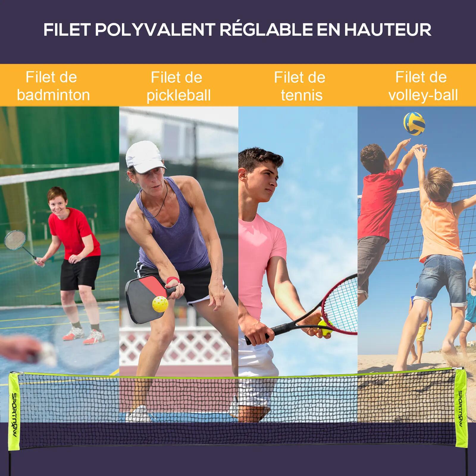 Filet de badminton réglable H.107-155 cm sac inclus jaune fluo 4/5