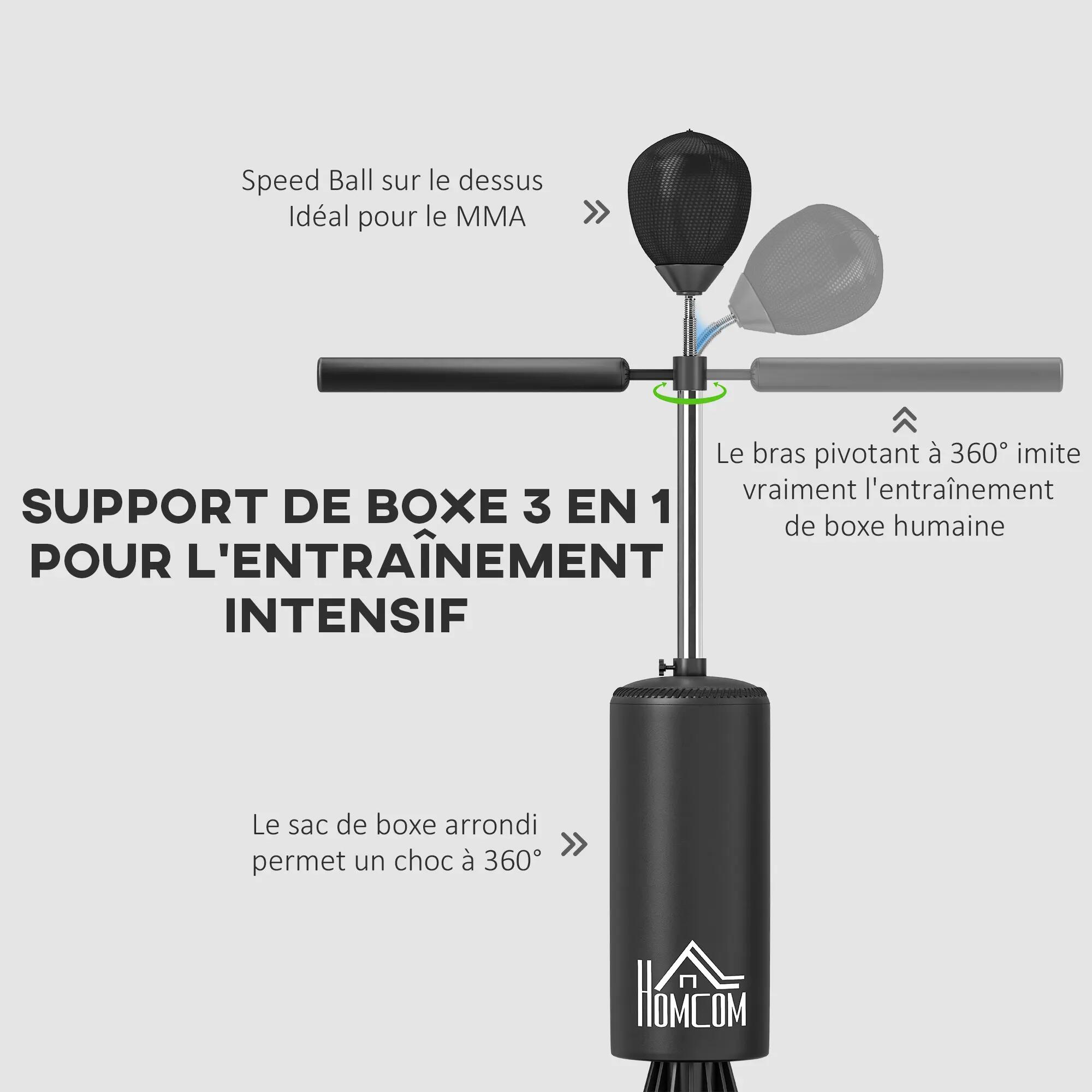 Sac de frappe boxe sur pieds punching ball brunier 3 en 1 avec ballon de vitesse 6/9