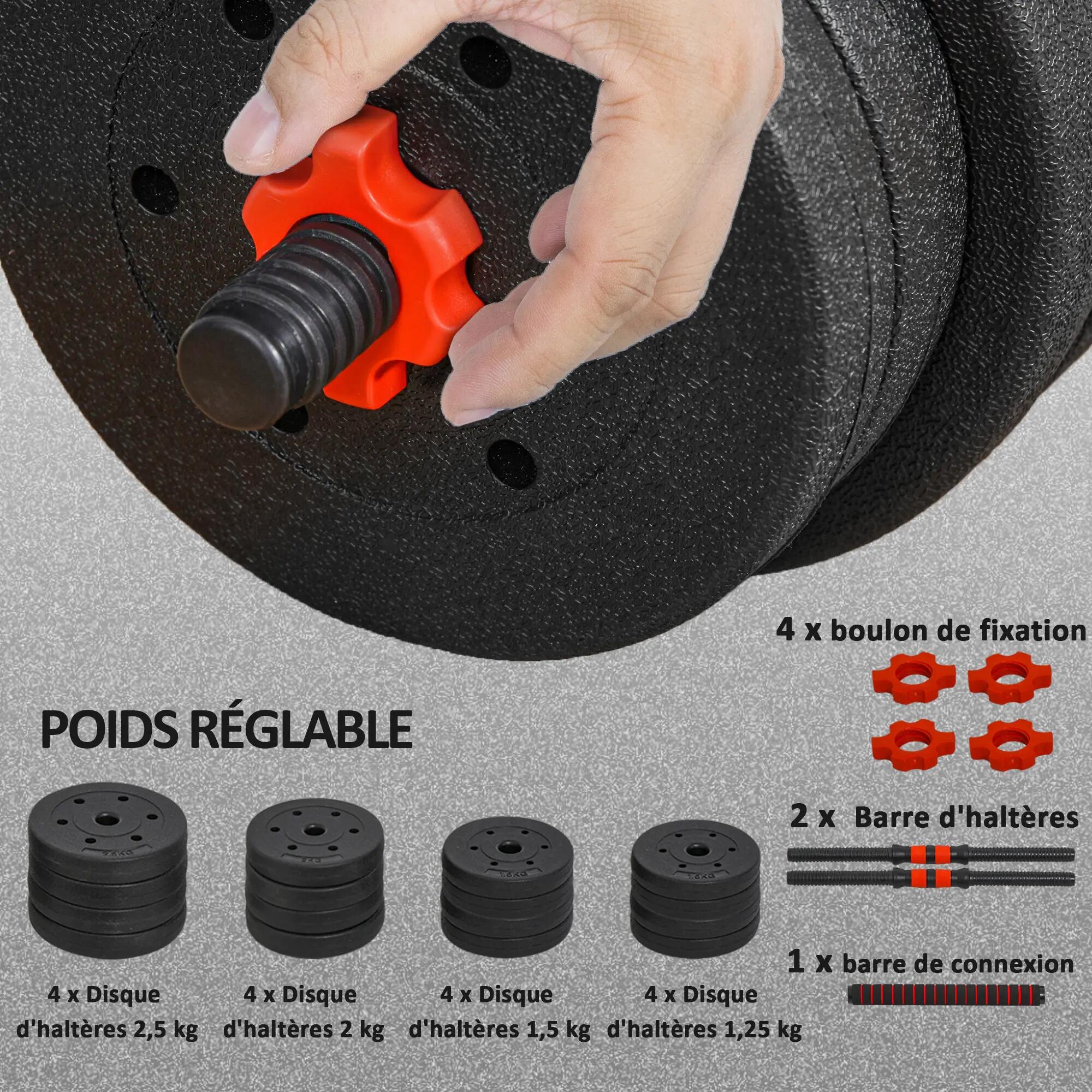 Ensemble d'haltères Courtes Total 30 Kg 2 en 1 poids réglable Barres incluses - 8/9