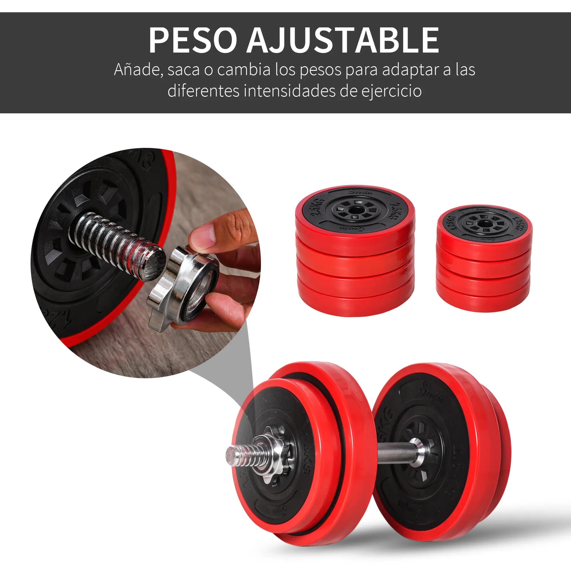 Haltères réglables de 20 kg, 2 en 1, avec 8 disques de poids, 2 barres et une ma 7/9