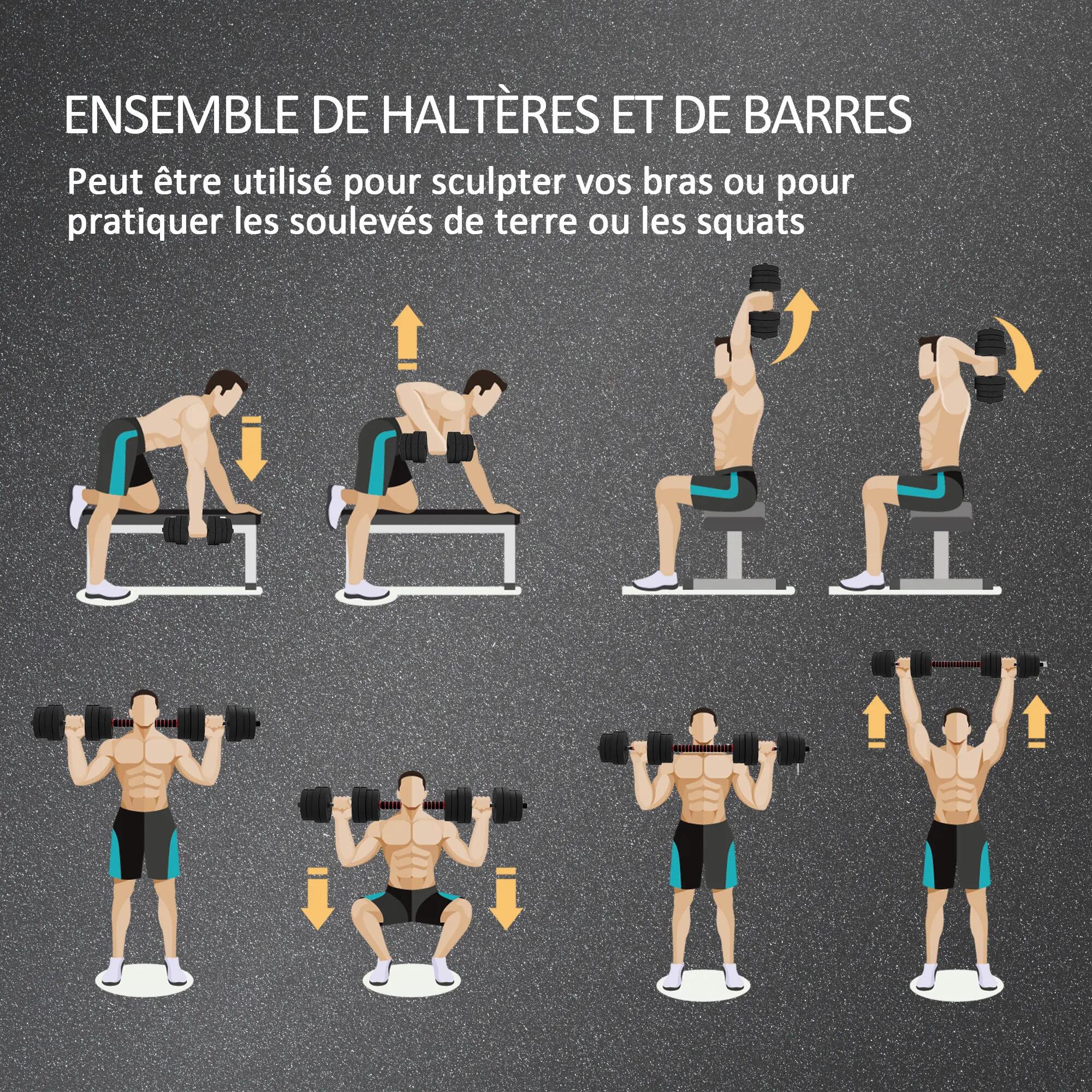 Ensemble d'haltères Courtes Total 30 Kg 2 en 1 poids réglable Barres incluses - 6/9