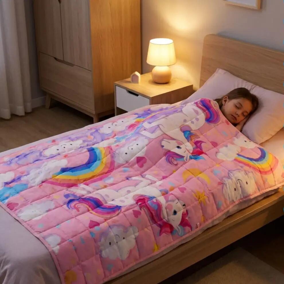 Patura senzoriala copii, 4 kg, 150 x 100 cm, 7 straturi, unicorni curcubeu 9/13