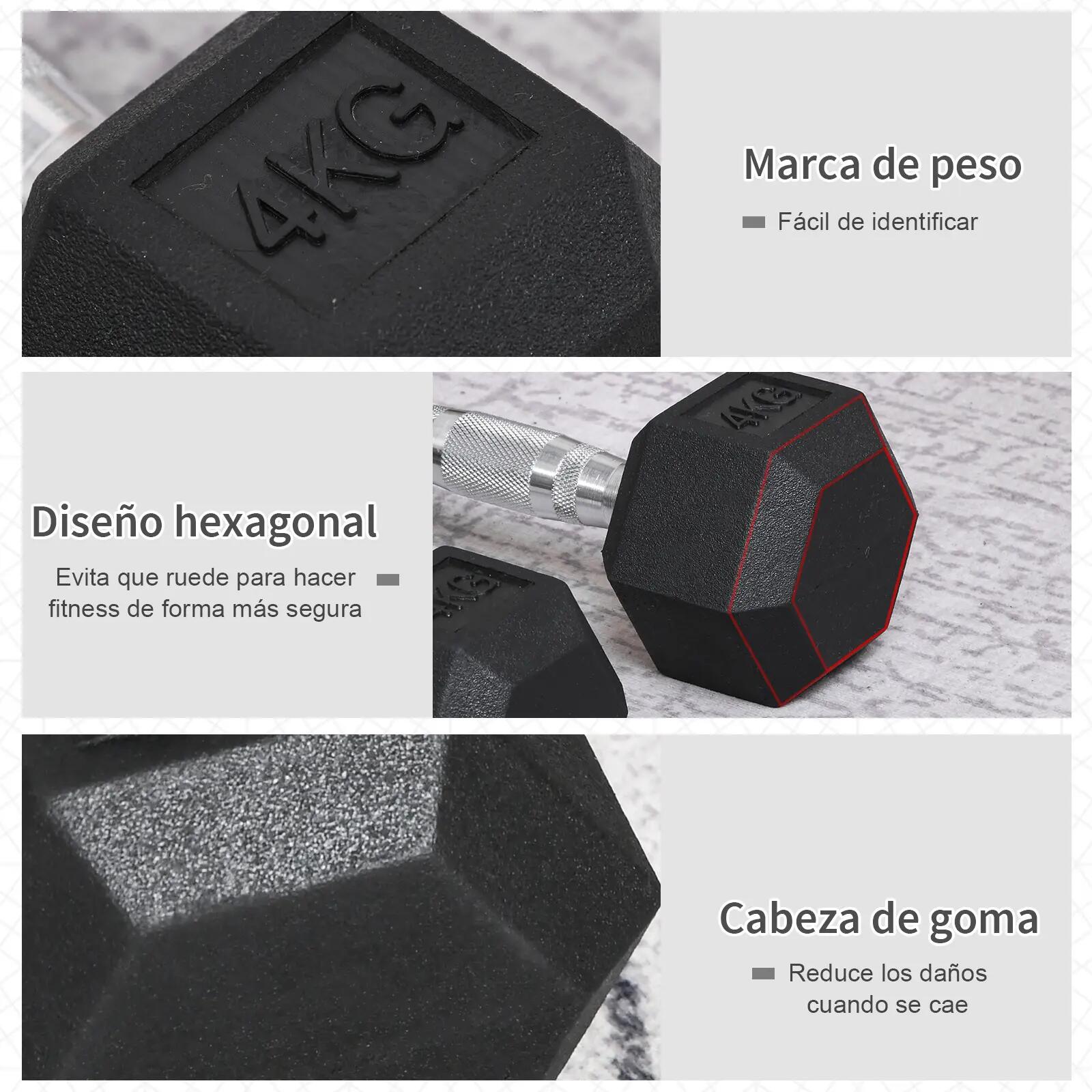 Ensemble de 2 haltères de 4 kg avec barre de connexion en métal et tête hexagona 9/9