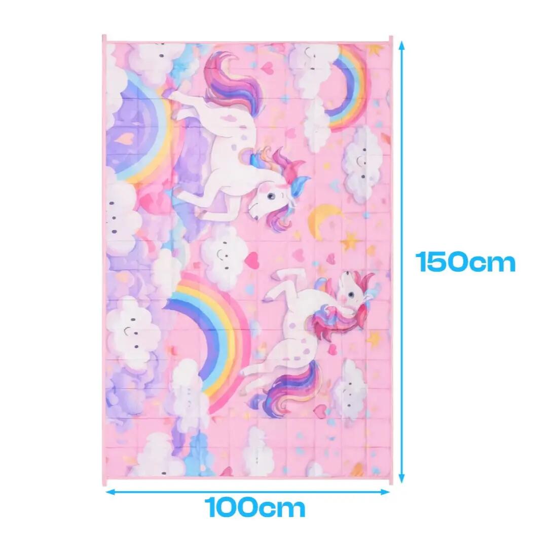 Patura senzoriala copii, 4 kg, 150 x 100 cm, 7 straturi, unicorni curcubeu 5/13