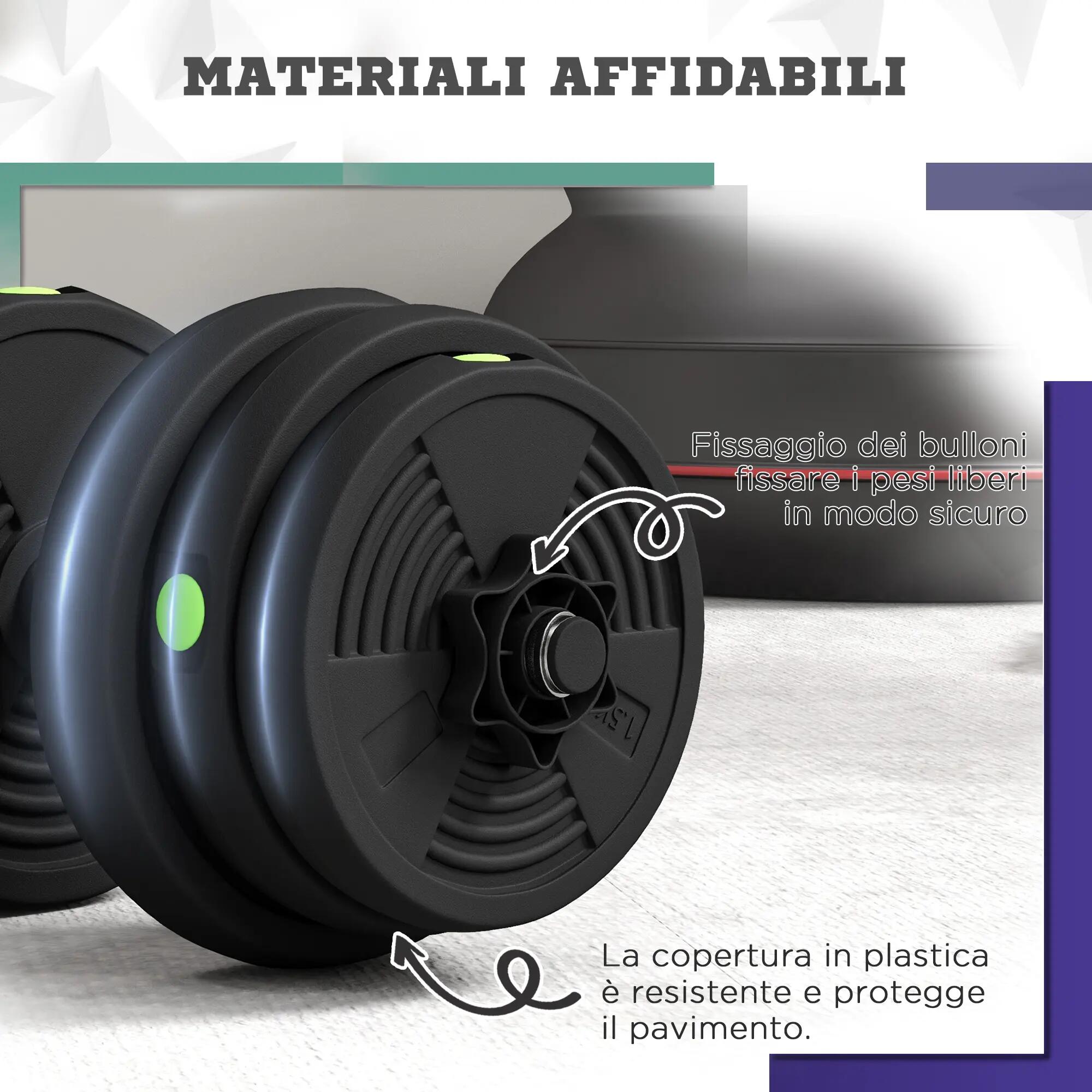 Ensemble 2 en 1 avec 2 haltères convertibles en barre, poids total 25 kg et disq 9/9