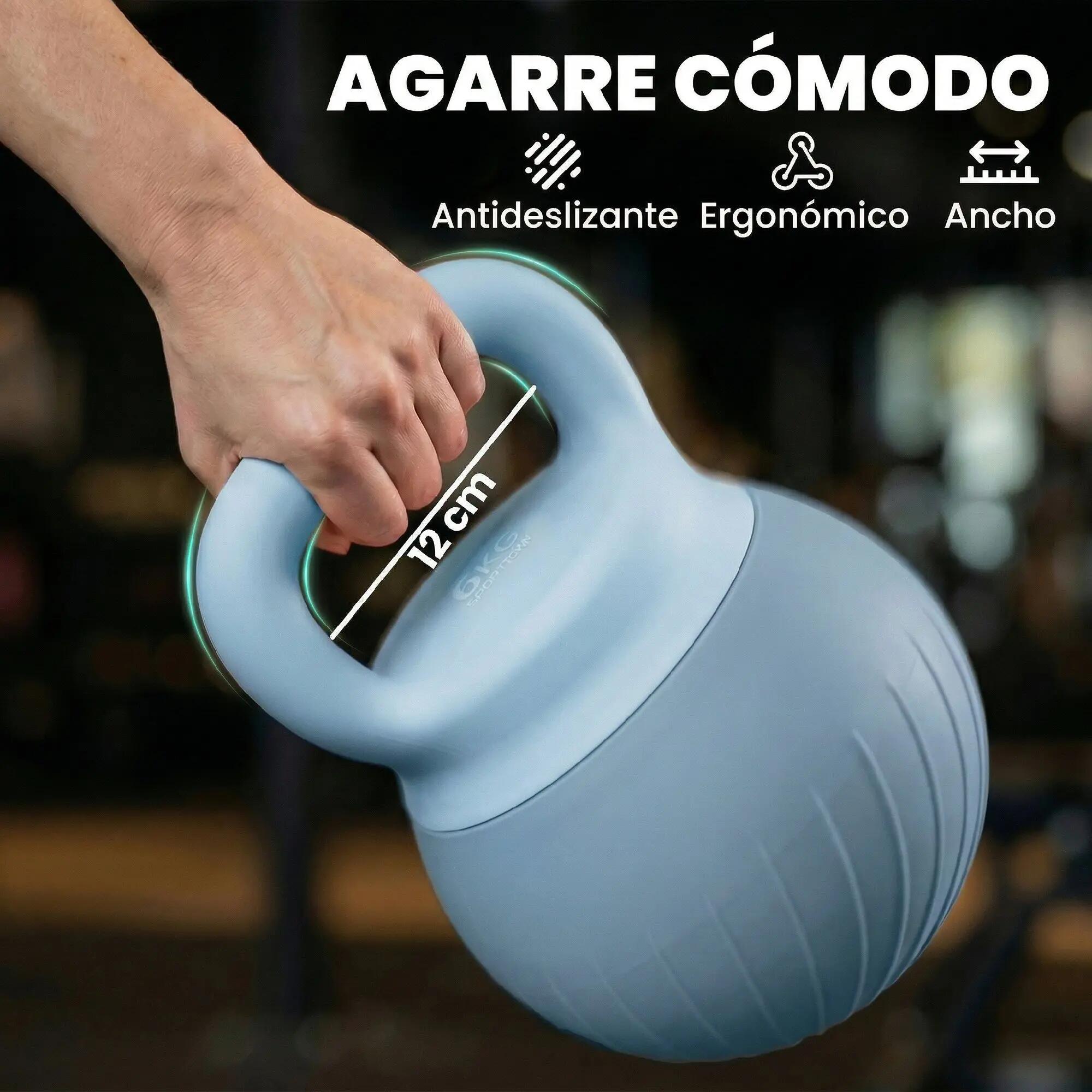 Kettlebell de 6 kg rempli de sable métallique et doté d'une poignée antidérapant 7/9