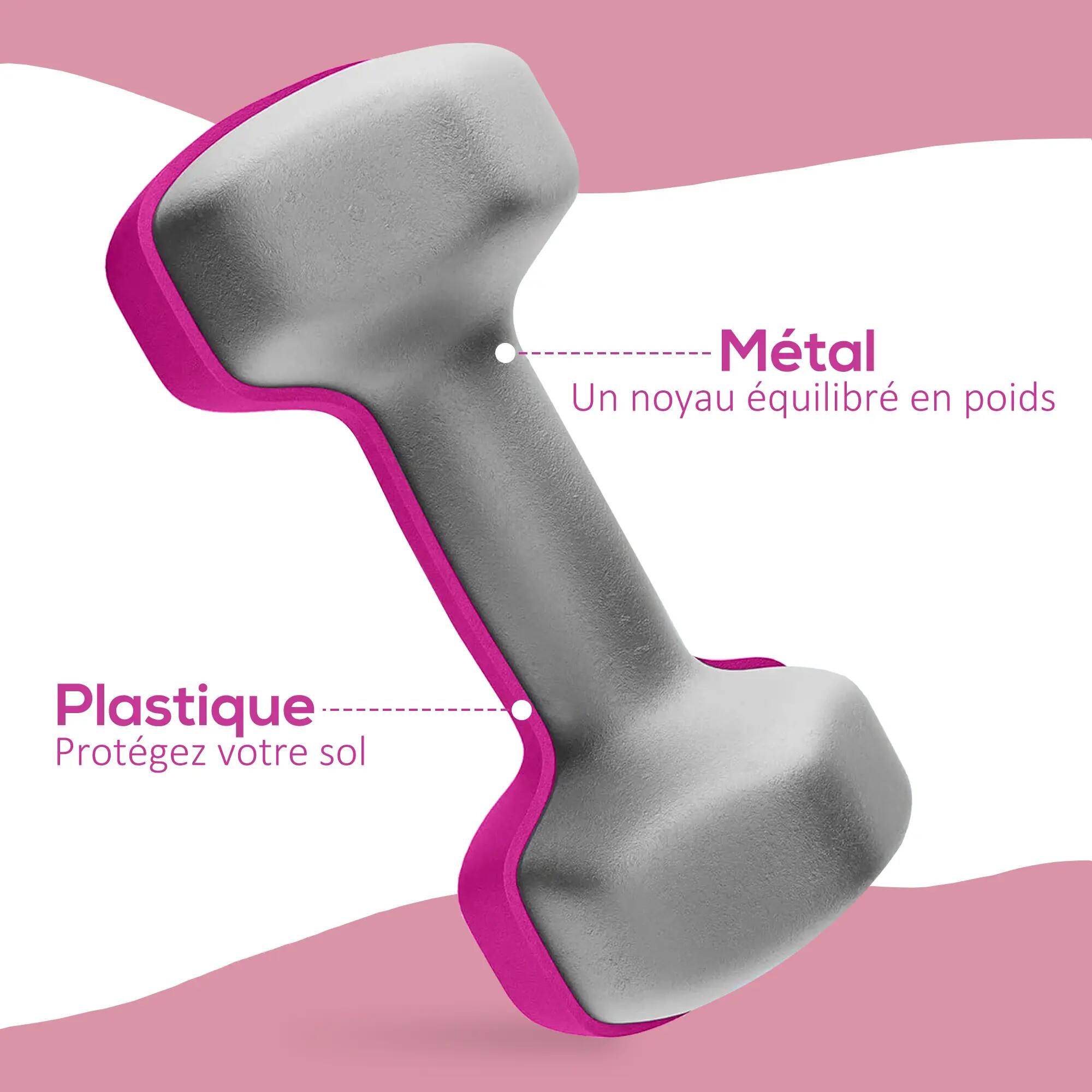 Lot de 2 haltères hexagonales 2 x 3 Kg antidérapantes métal PVC rose 4/5