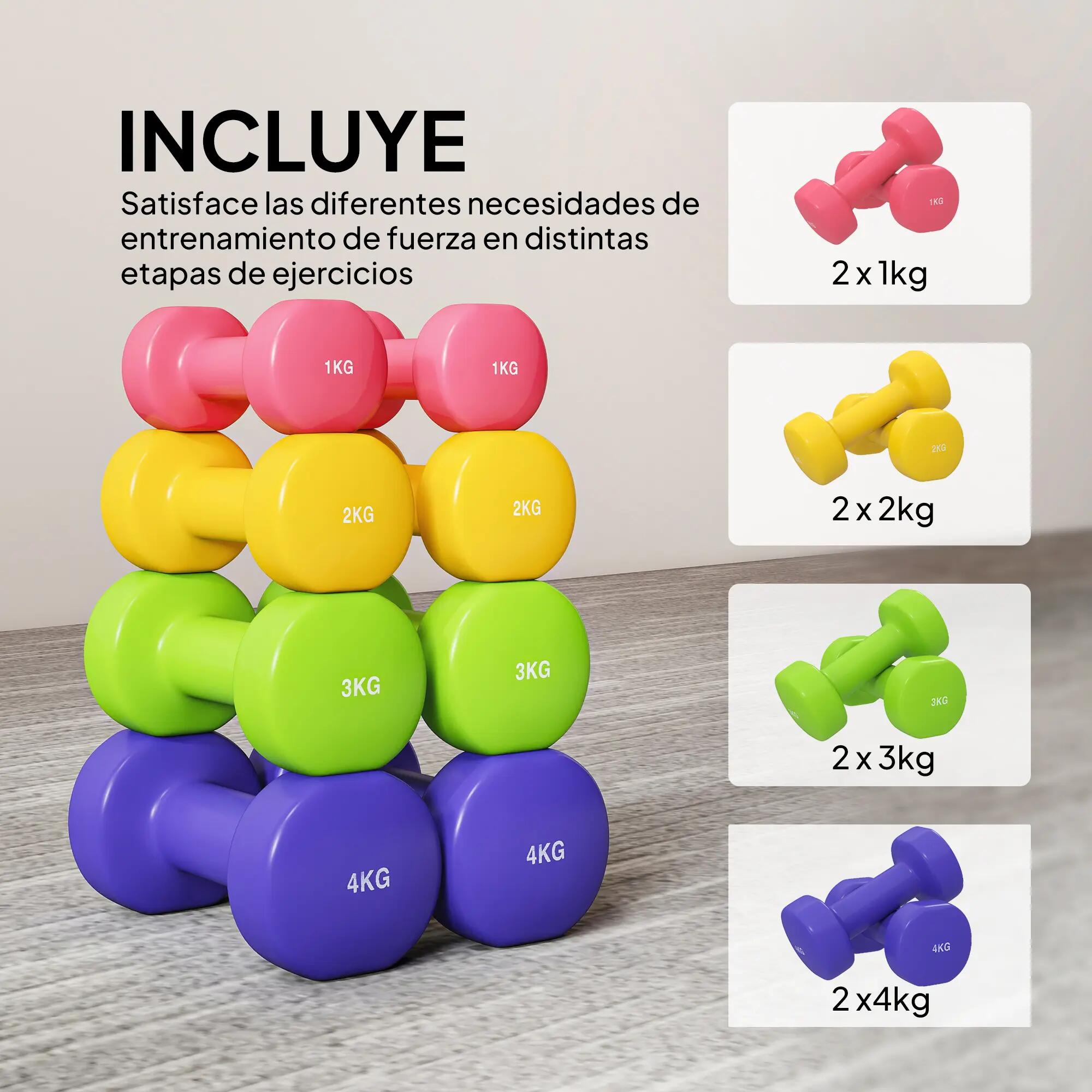 Ensemble de 8 haltères hexagonales 20 kg (4 paires : 4 kg, 3 kg, 2 kg et 1 kg). 7/9