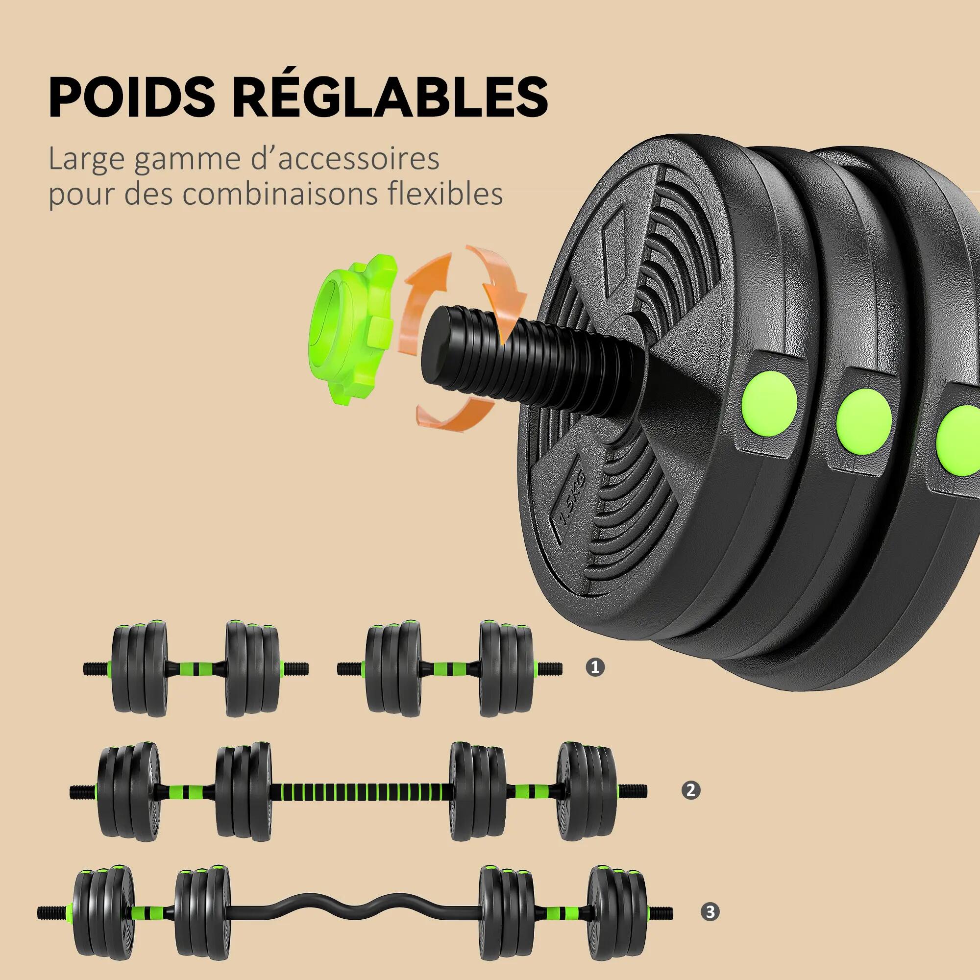 Kit haltères musculation haltères réglables 20 kg 3 en 1, ensemble de poids régl 7/9