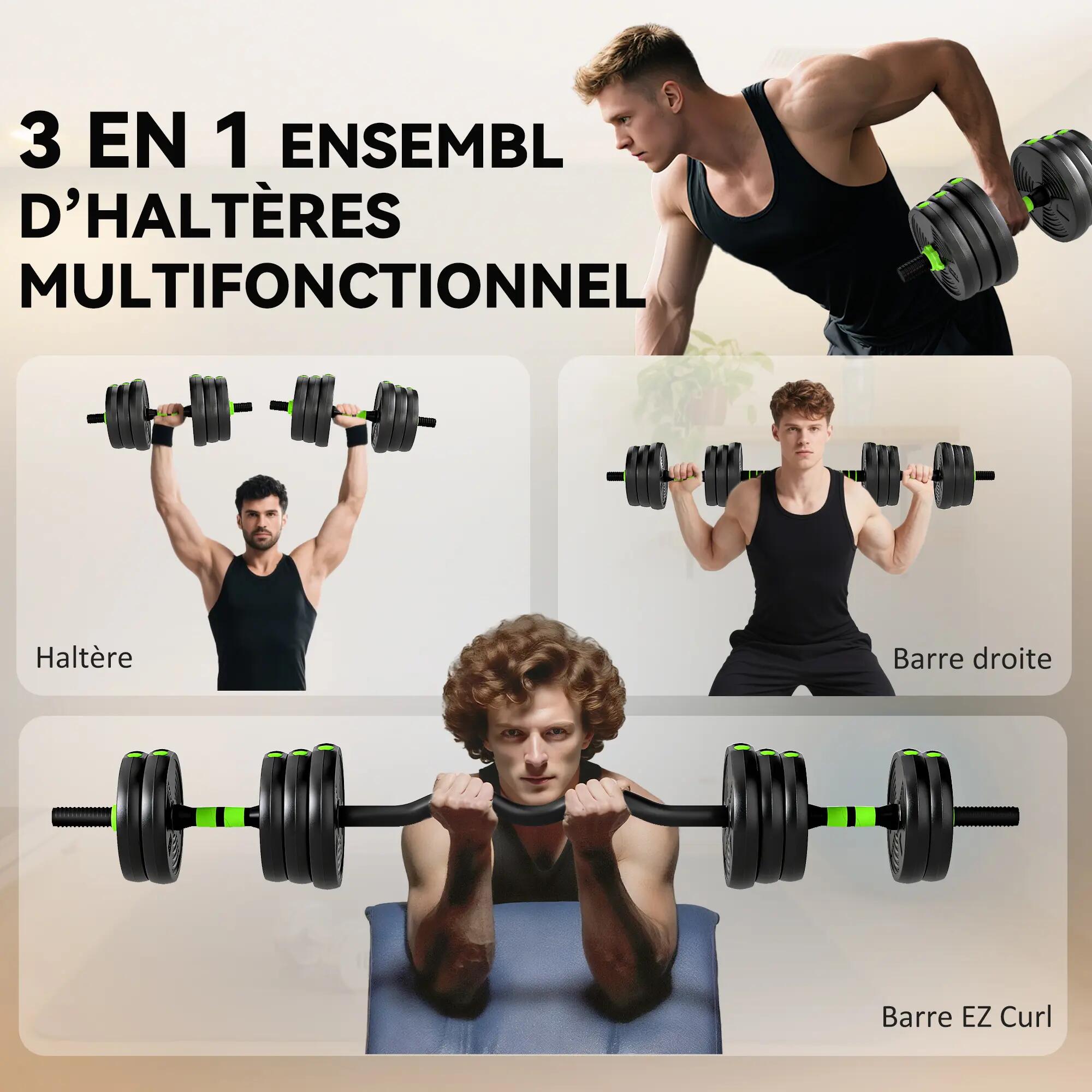 Kit haltères musculation haltères réglables 20 kg 3 en 1, ensemble de poids régl 6/9