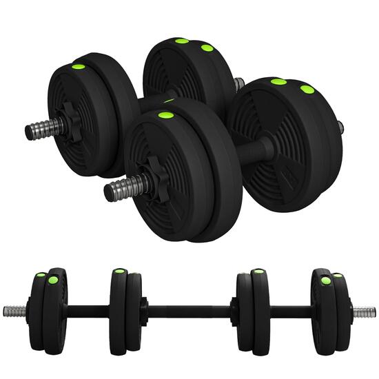 Haltères 2 en 1 réglables - haltères libres 15 Kg - barres incluses