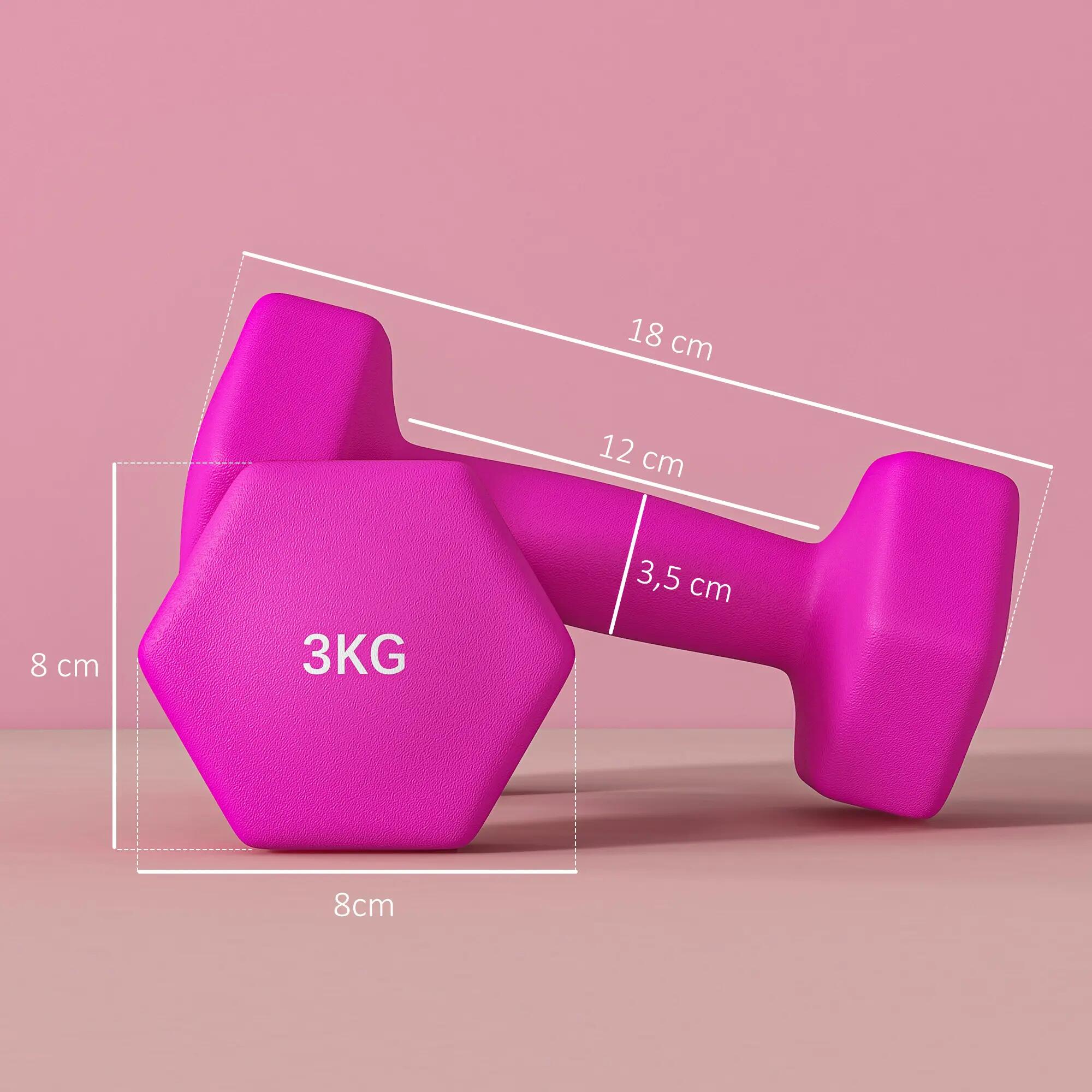 Lot de 2 haltères hexagonales 2 x 3 Kg antidérapantes métal PVC rose 3/5