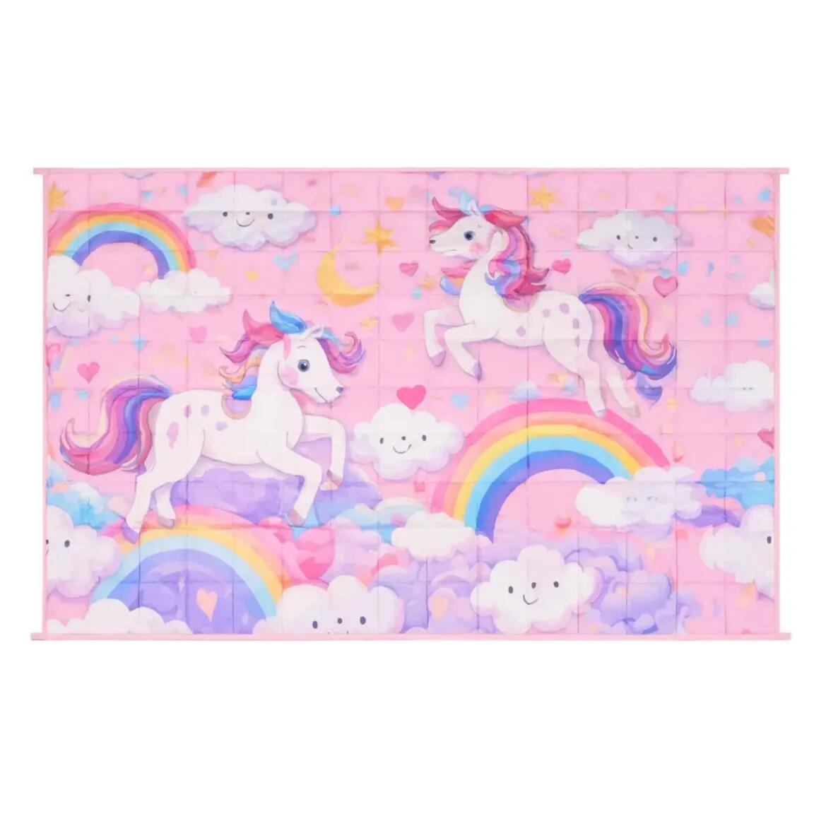 Patura senzoriala copii, 4 kg, 150 x 100 cm, 7 straturi, unicorni curcubeu 12/13