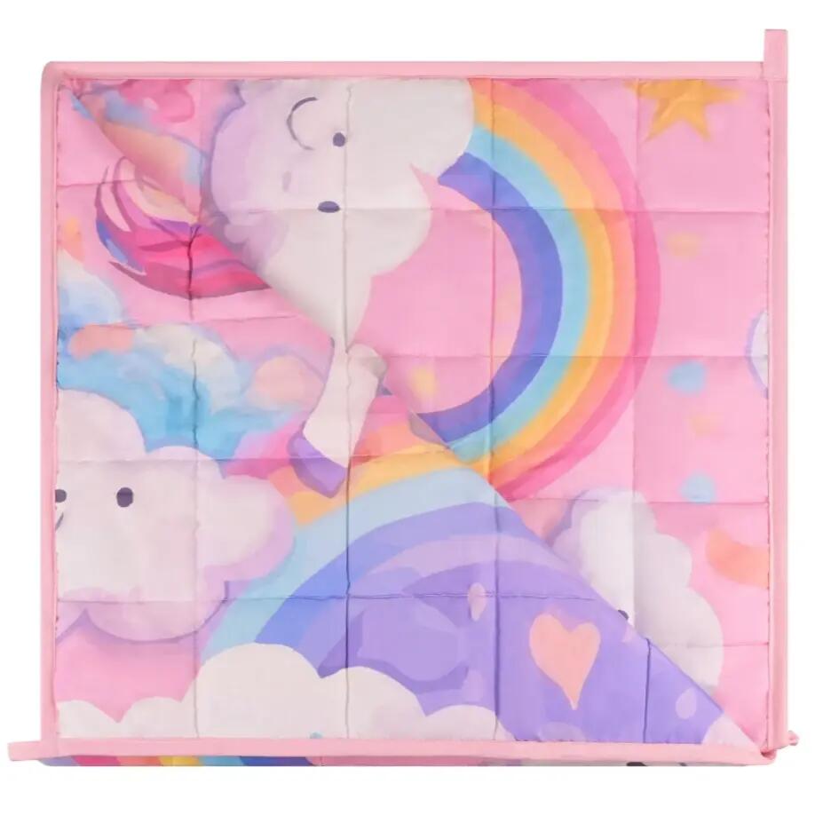Patura senzoriala copii, 4 kg, 150 x 100 cm, 7 straturi, unicorni curcubeu 10/13
