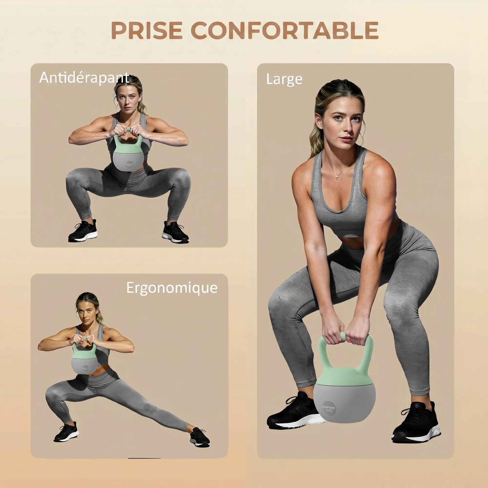 Kettlebell 10kg Haltère avec Poignée Antidérapante pour Fitness Musculation Card 7/9