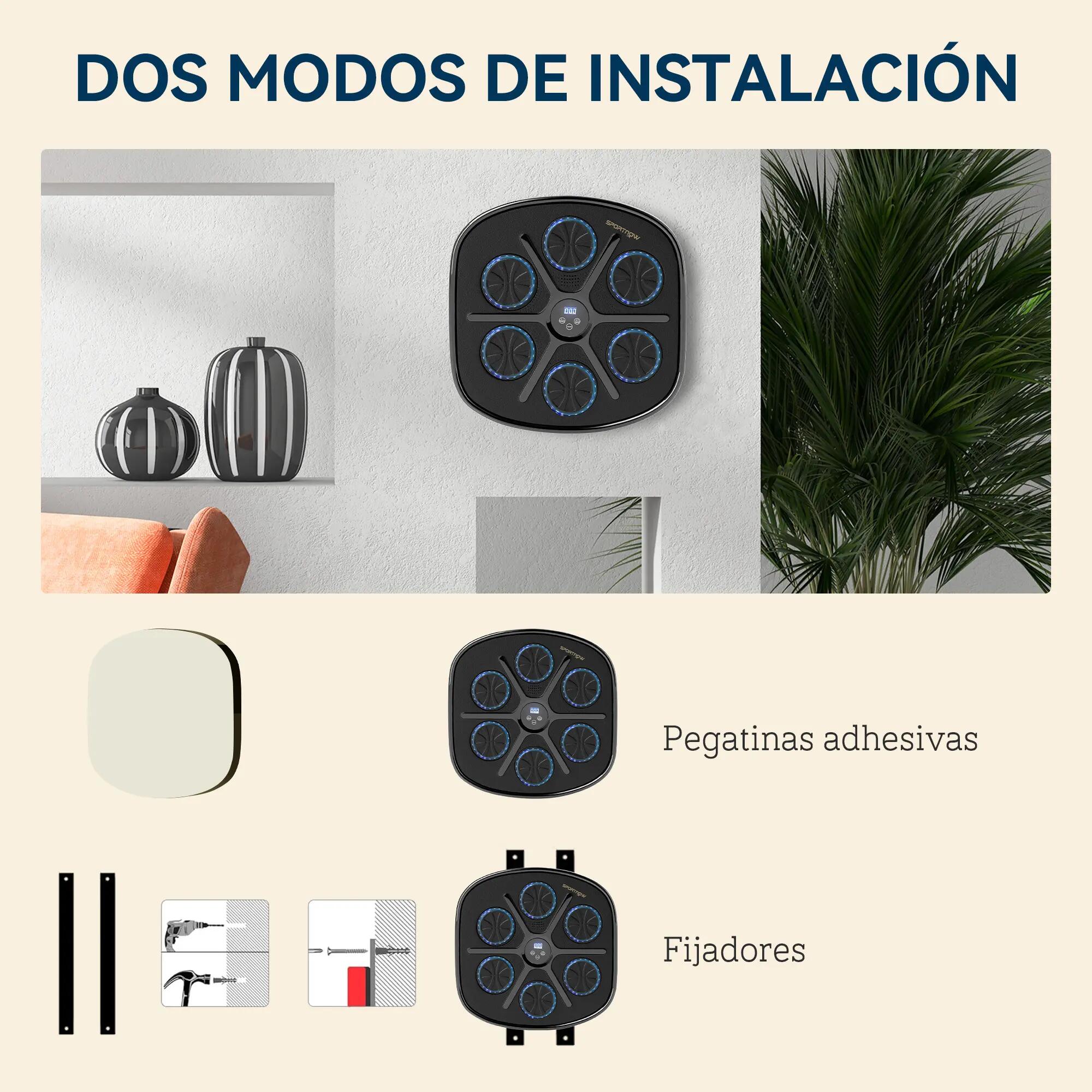 Salle de boxe musicale murale avec 9 modes de vitesse, gants, connexion Bluetoot 8/9