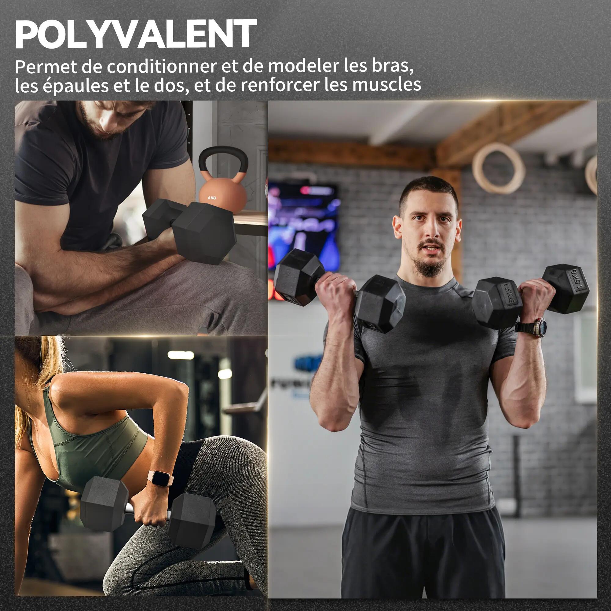 Haltère courte poids 15 Kg - 1 pièce, Haltère hexagonale entraînement musculaire 9/9