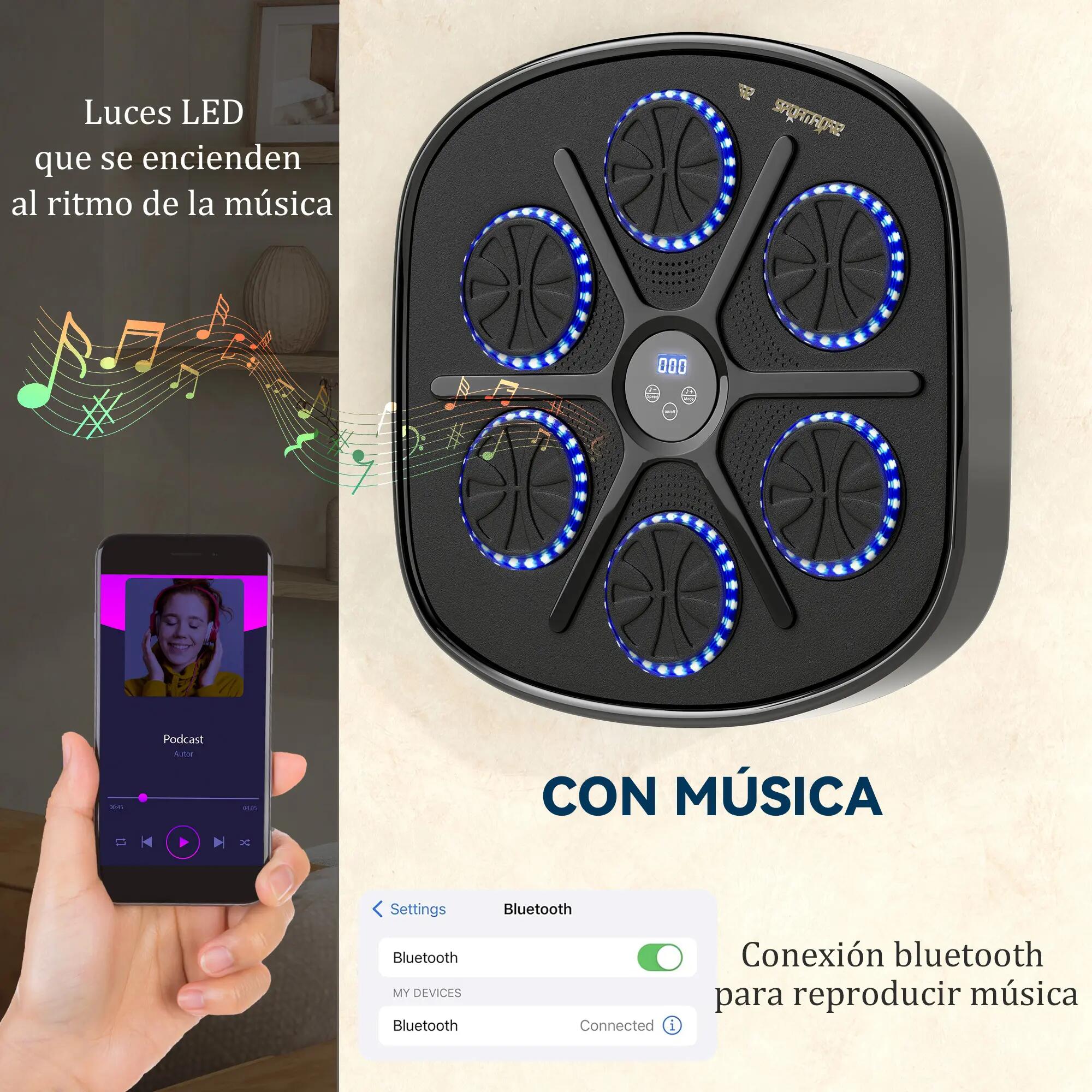 Salle de boxe musicale murale avec 9 modes de vitesse, gants, connexion Bluetoot 7/9