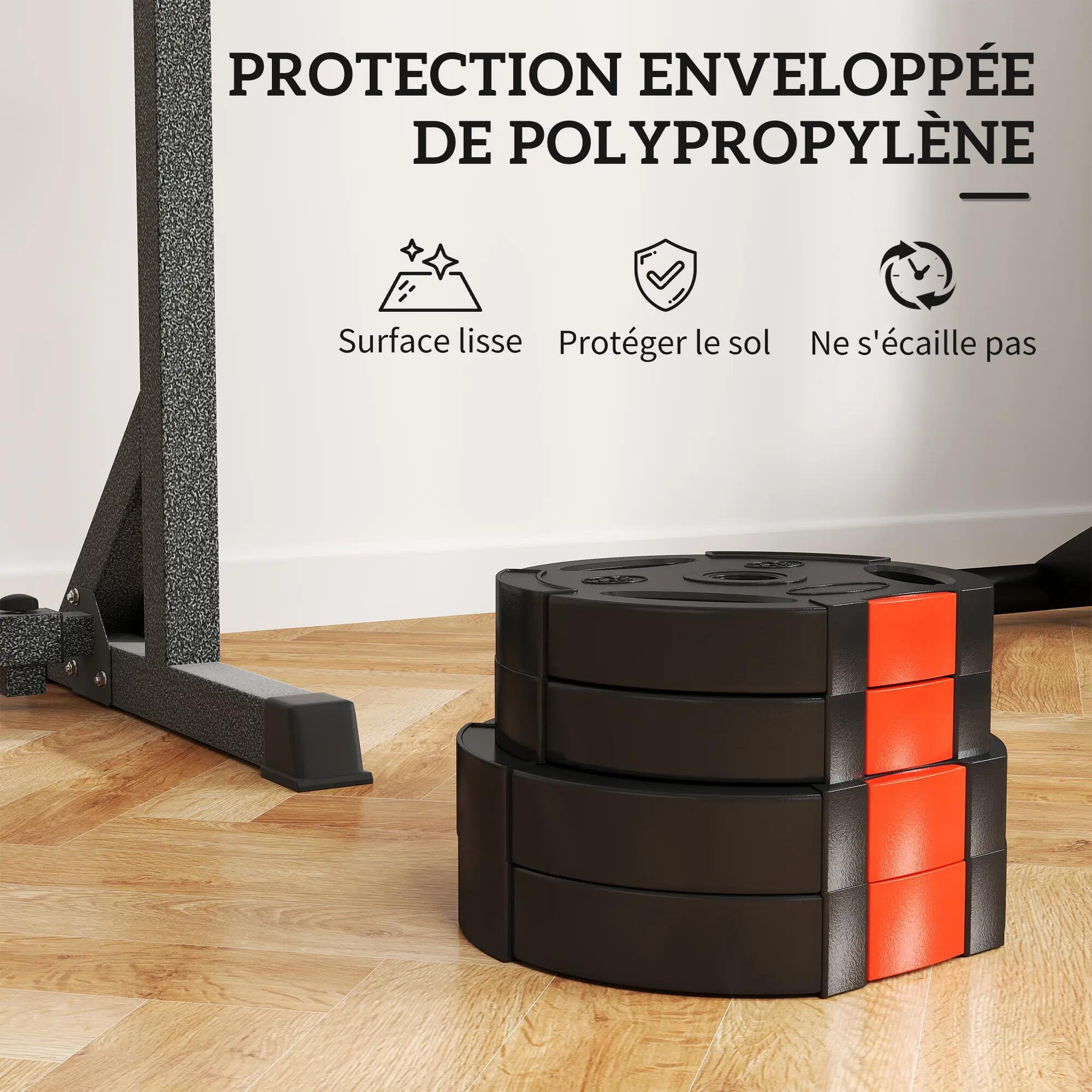 Disques de poids, plaques de poids 2 x 5 kg et 2 x 2,5 kg, à trois poignées avec 8/9