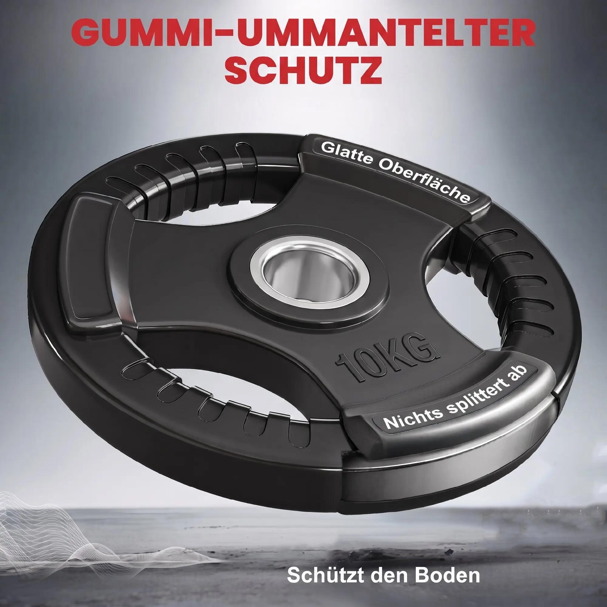 Disques de musculation, lot de 2, 10 kg par disque, trois poignées, revêtement e 8/9