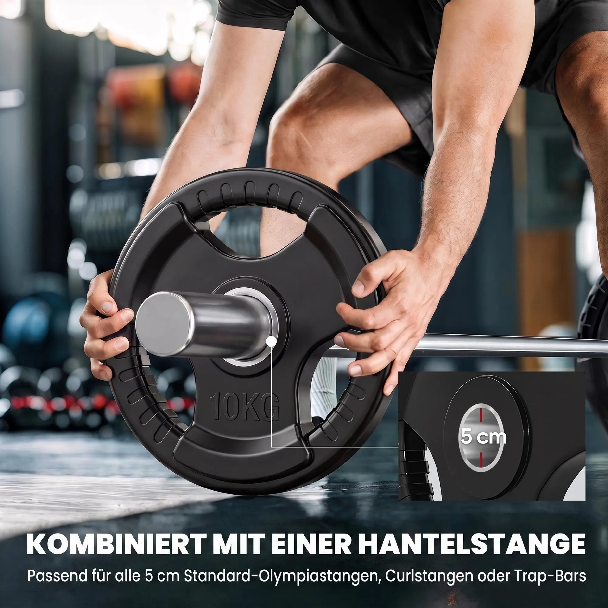 Disques de musculation, lot de 2, 10 kg par disque, trois poignées, revêtement e 7/9
