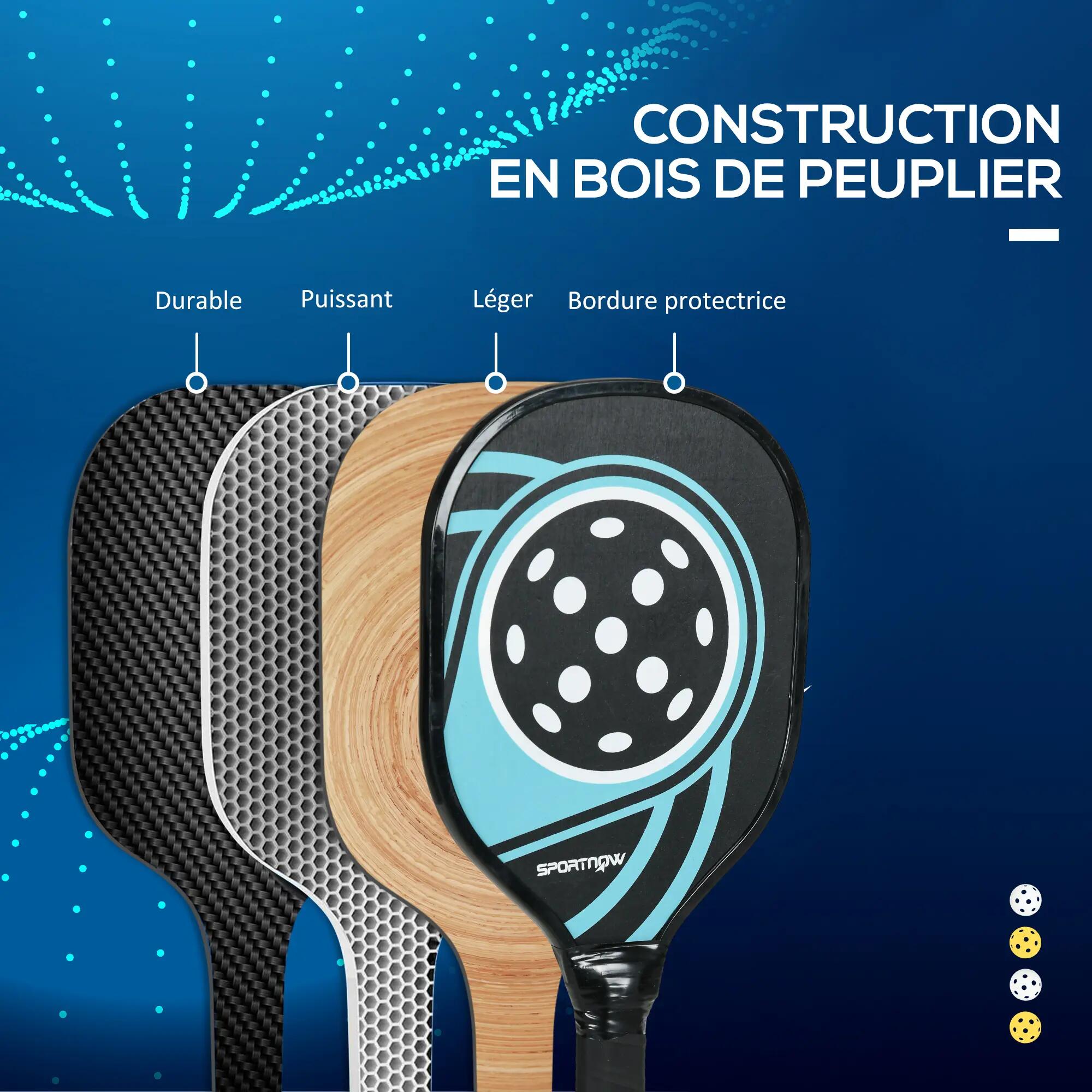 Lot de 4 raquettes de pickleball 4 balles jaune et sac de transport bleu noir 5/5