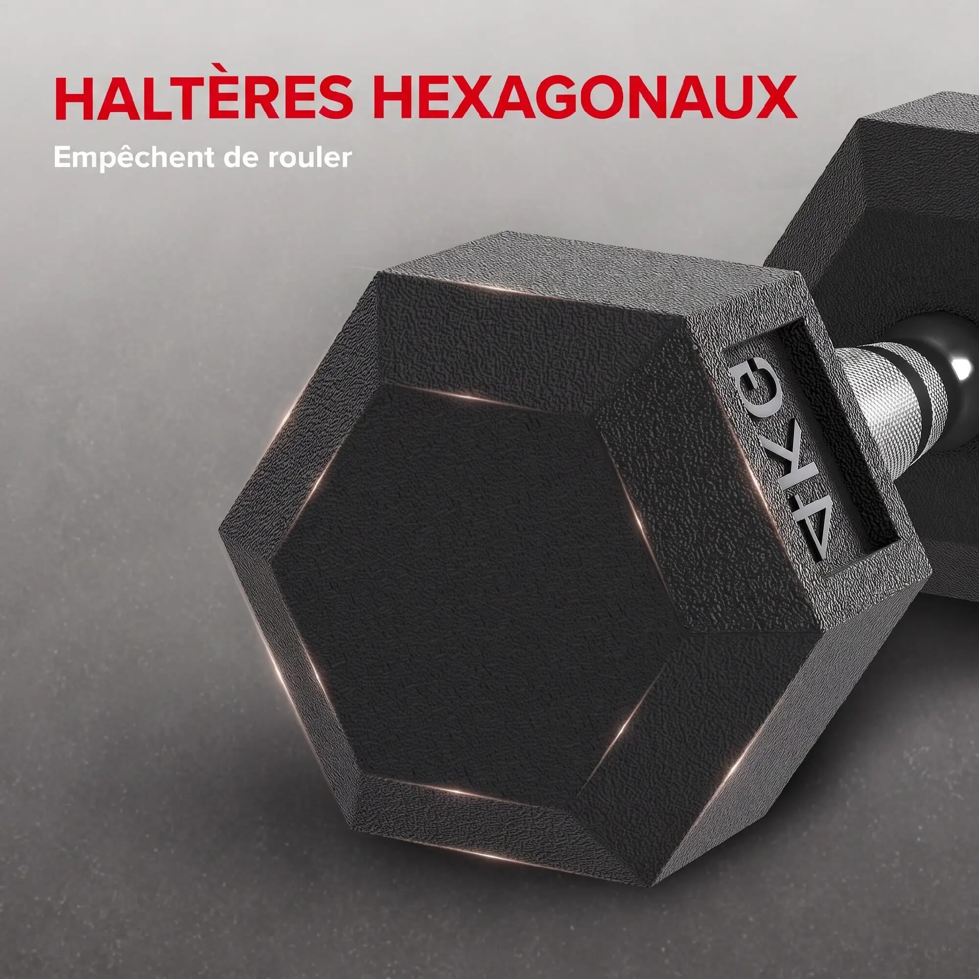 Lot de 2 haltères courtes hexagonales - total 8 Kg - métal caoutchouc noir 4/5