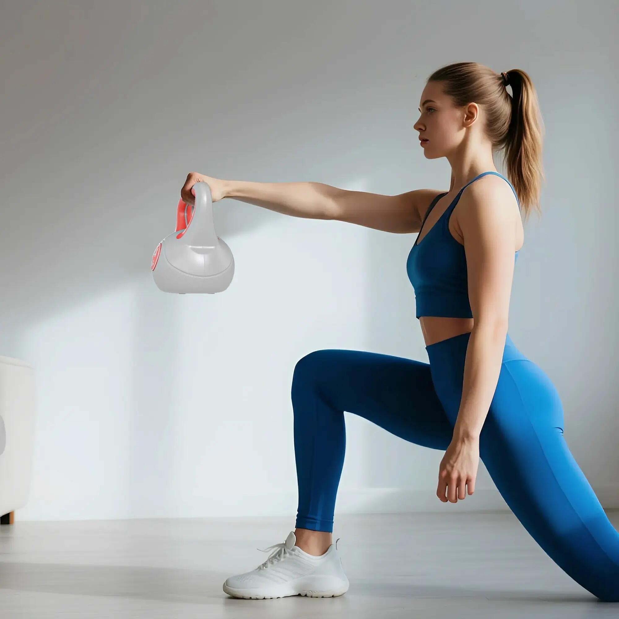 Kettlebell 14 Kg - haltère boule - poignée ergonomique - PU gris rouge 4/5
