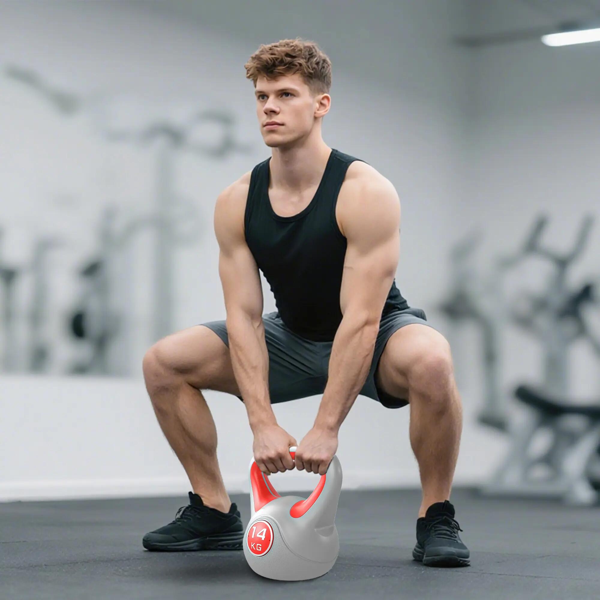 Kettlebell 14 kg, revêtement PU et remplissage de sable pour musculation, 26 x 1 9/9