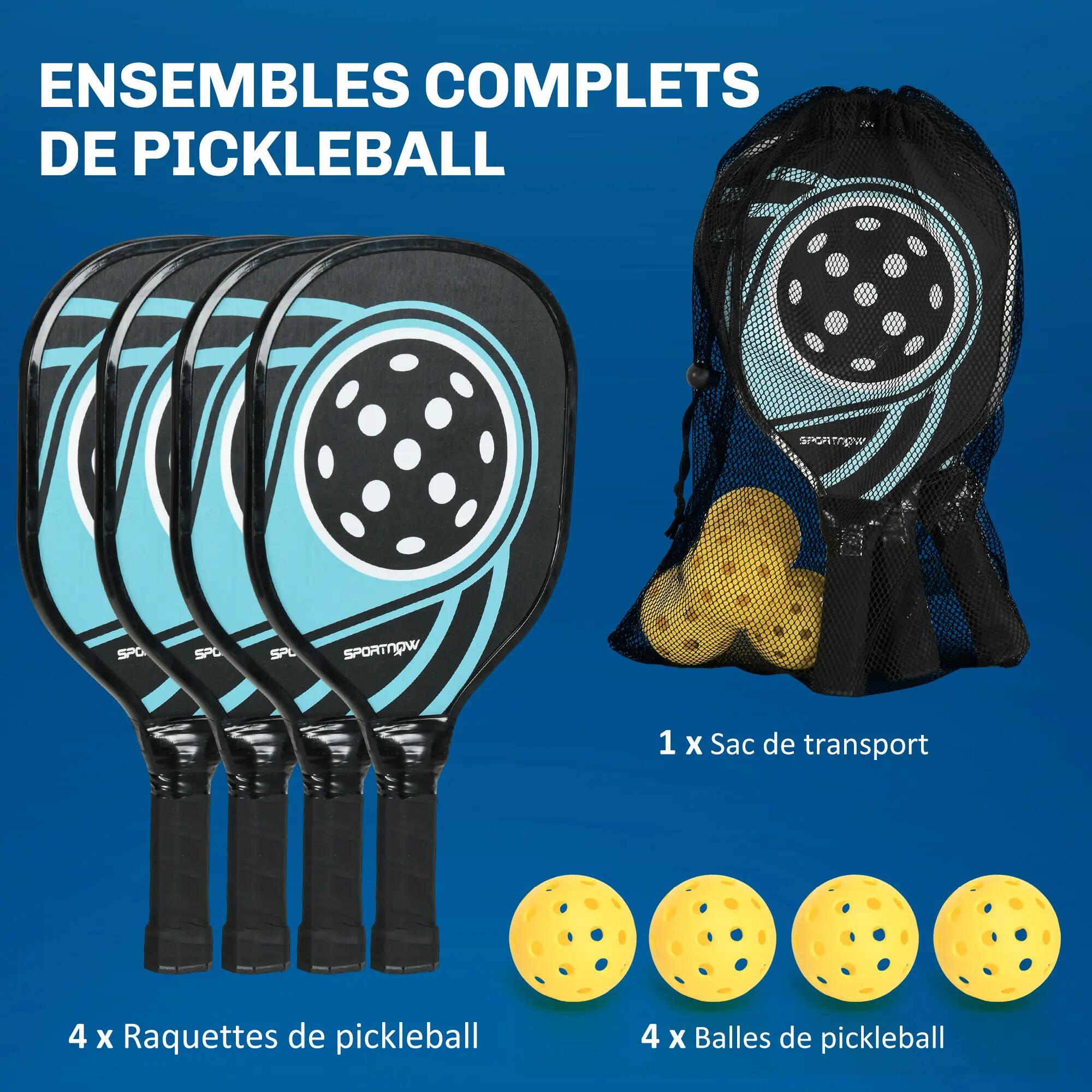 Lot de 4 raquettes de pickleball 4 balles jaune et sac de transport bleu noir 2/5