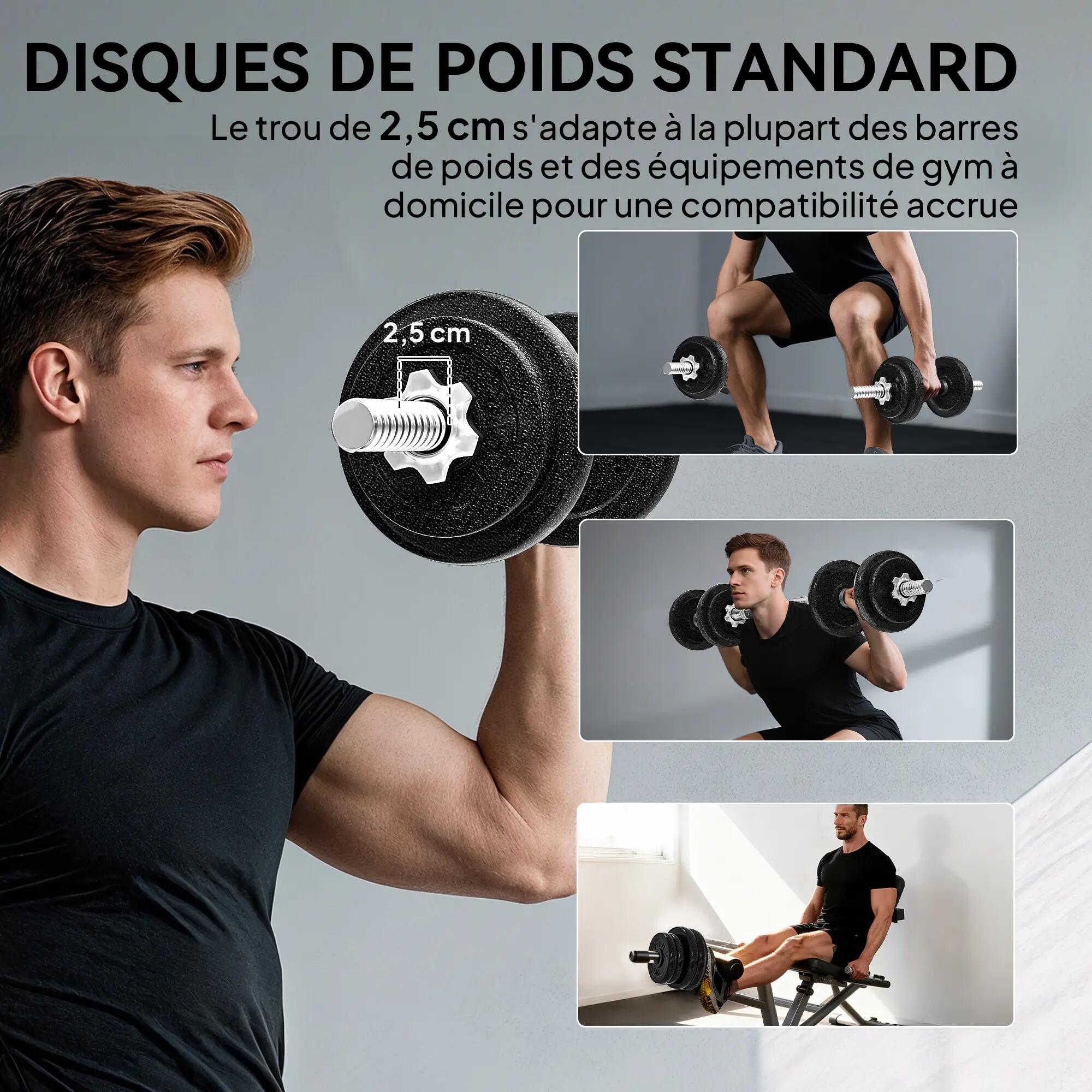 Ensemble d'haltères 2-en-1 20kg poids réglable kit haltères musculation barre d' 9/9