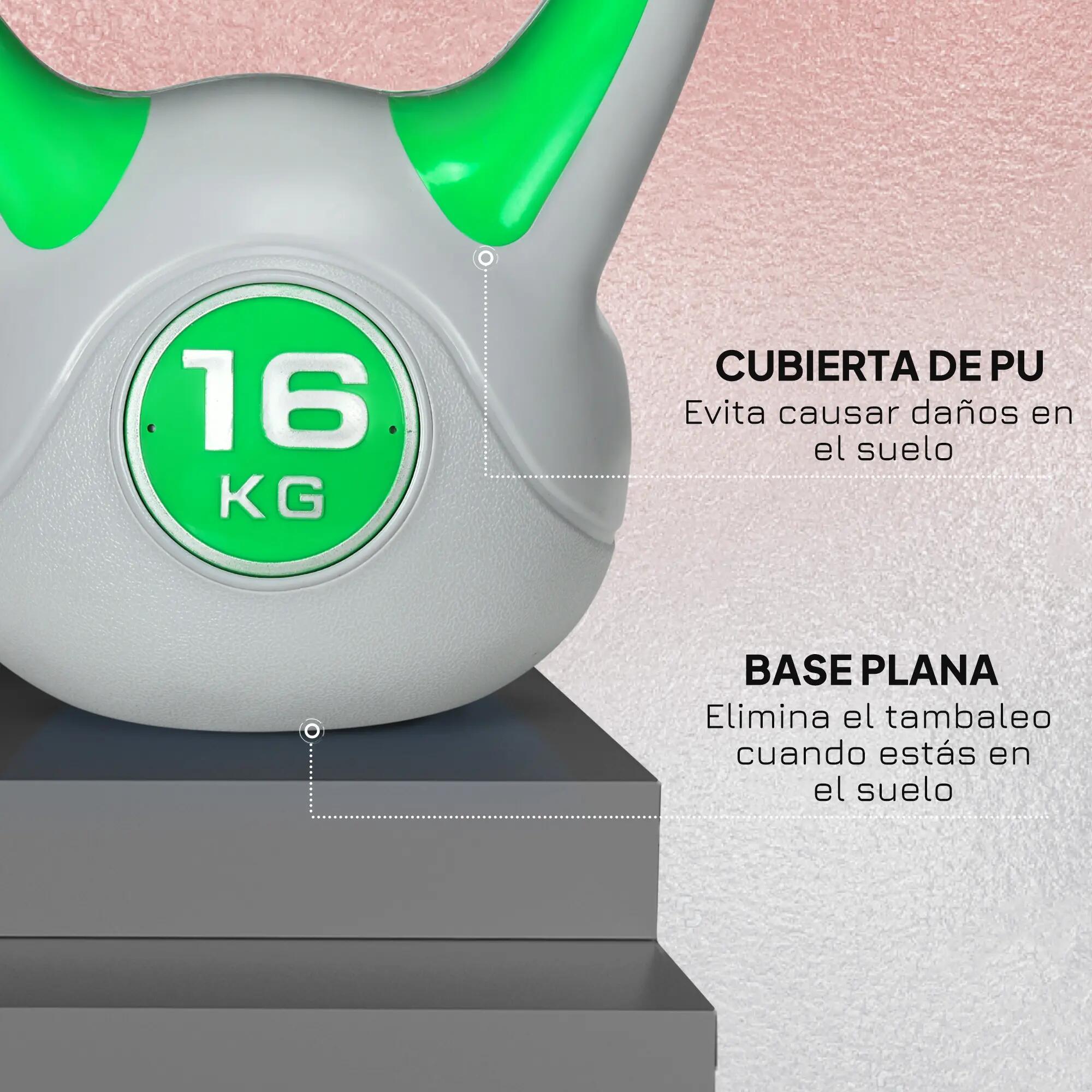Kettlebell 16 kg, revêtement PU et remplissage de sable, pour musculation, 27 x 8/9