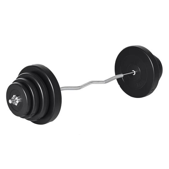 Barre de musculation incurvée 70 kg avec 8 disques interchangeables (2,5 kg à 15