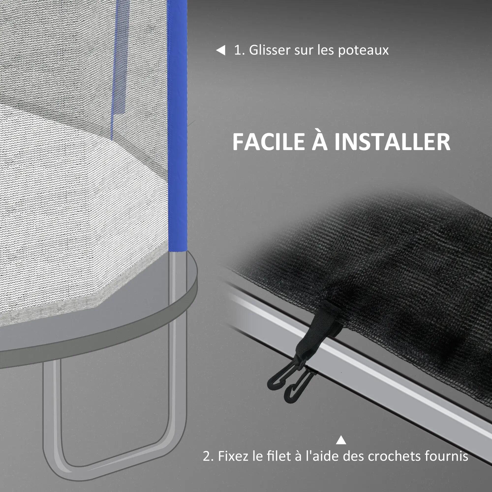Filet de sécurité trampoline porte zipée Ø 366 cm 8 poteaux 5/5