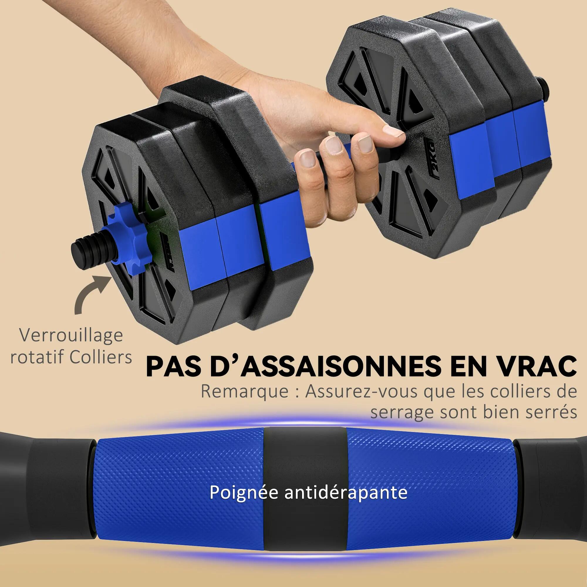 Ensemble d'haltères musculation 6-en-1 haltère réglable 20 kg kettlebell, barre 8/9