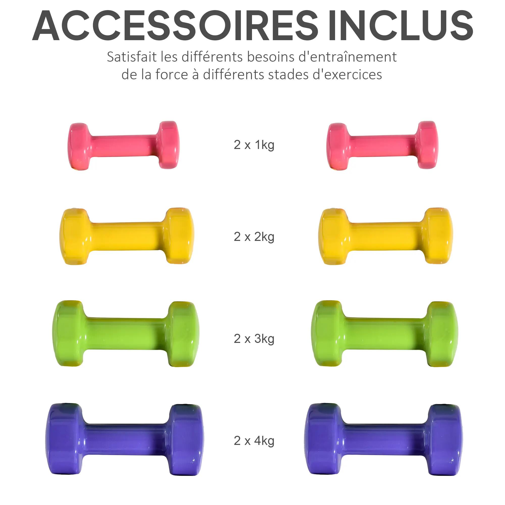 Ensemble d'haltères hexagonaux total 20 kg lot de 8 haltères courts de gym avec 7/9