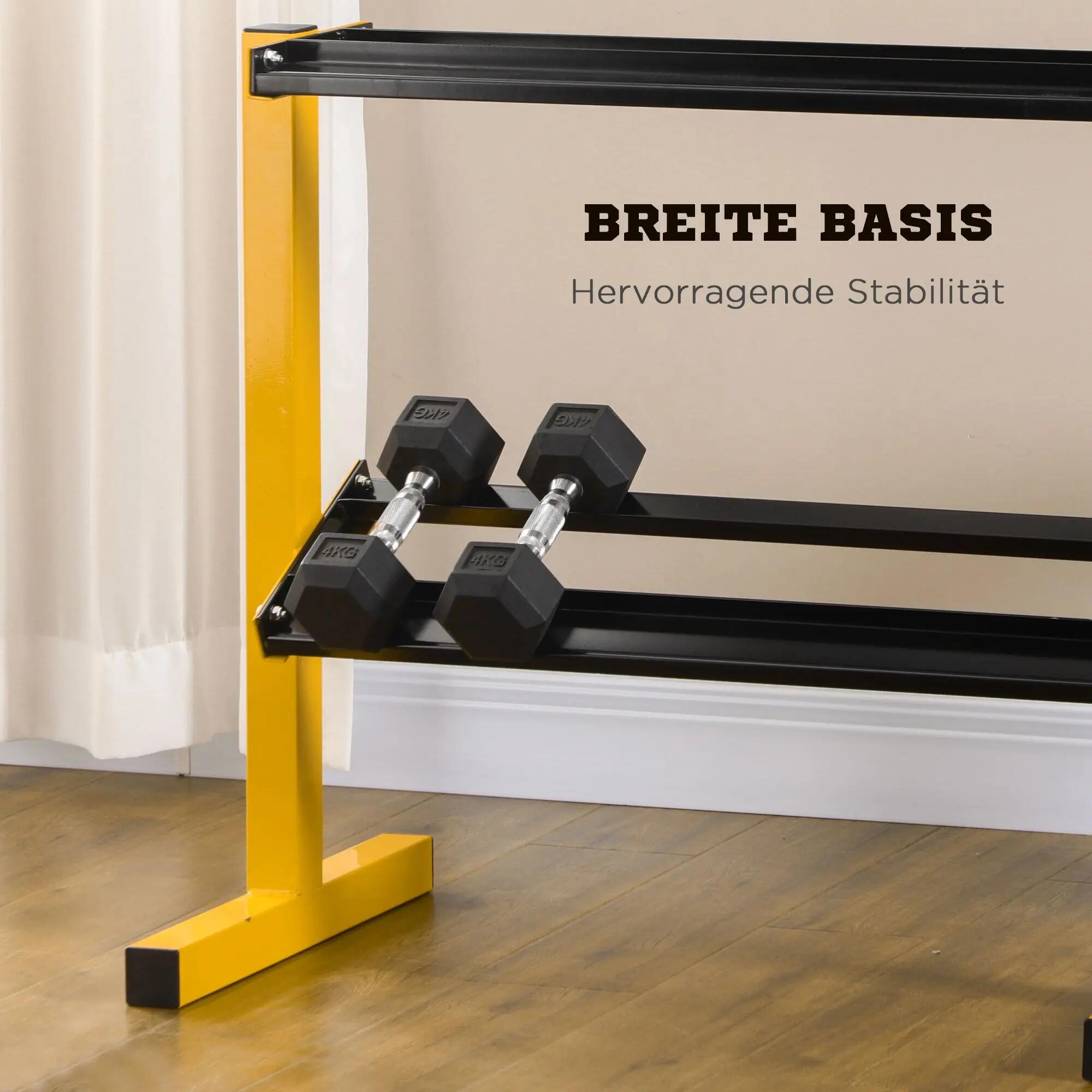 Support pour haltères, jusqu'à 270 kg, 2 étagères, structure en acier, jaune, 92 7/9
