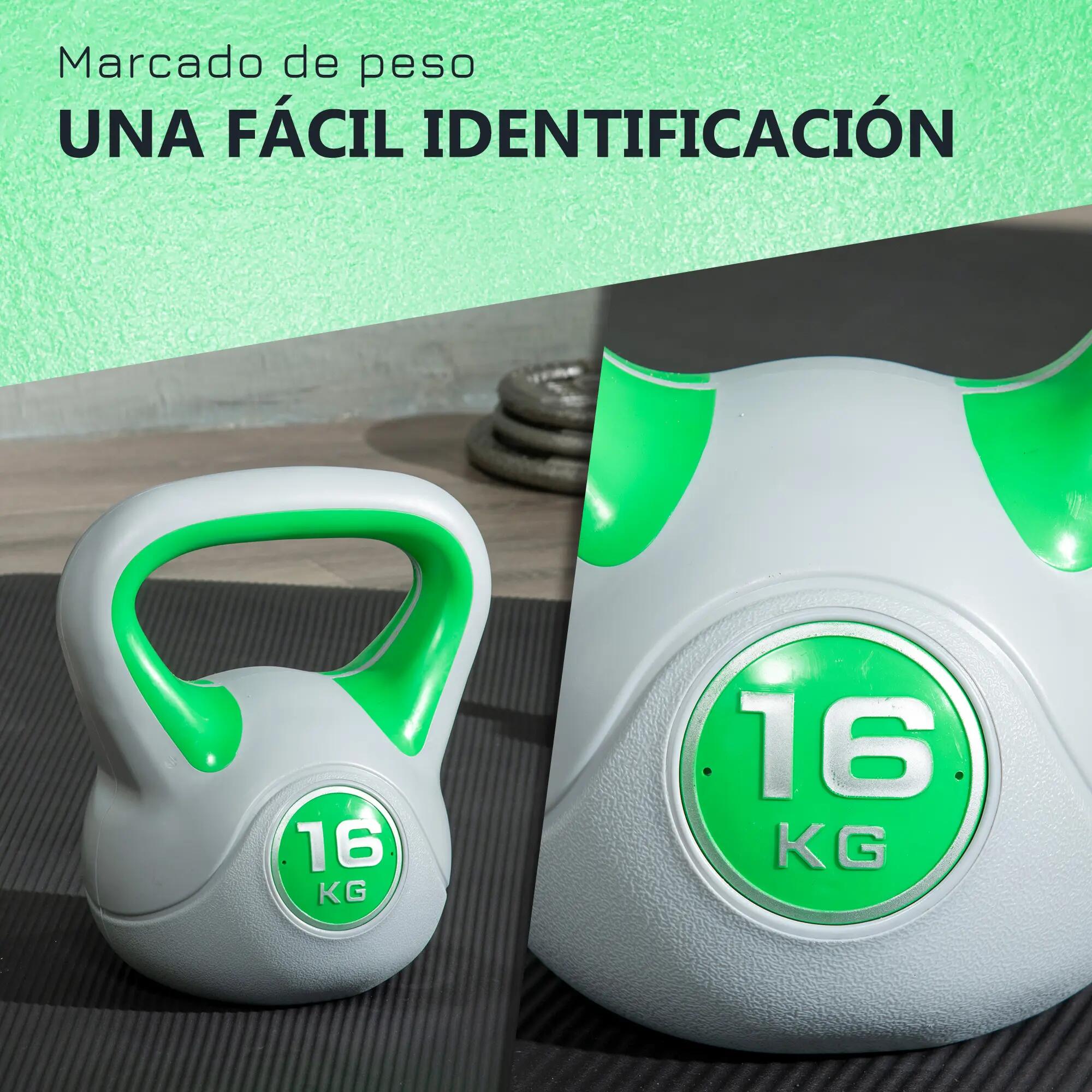 Kettlebell 16 kg, revêtement PU et remplissage de sable, pour musculation, 27 x 7/9